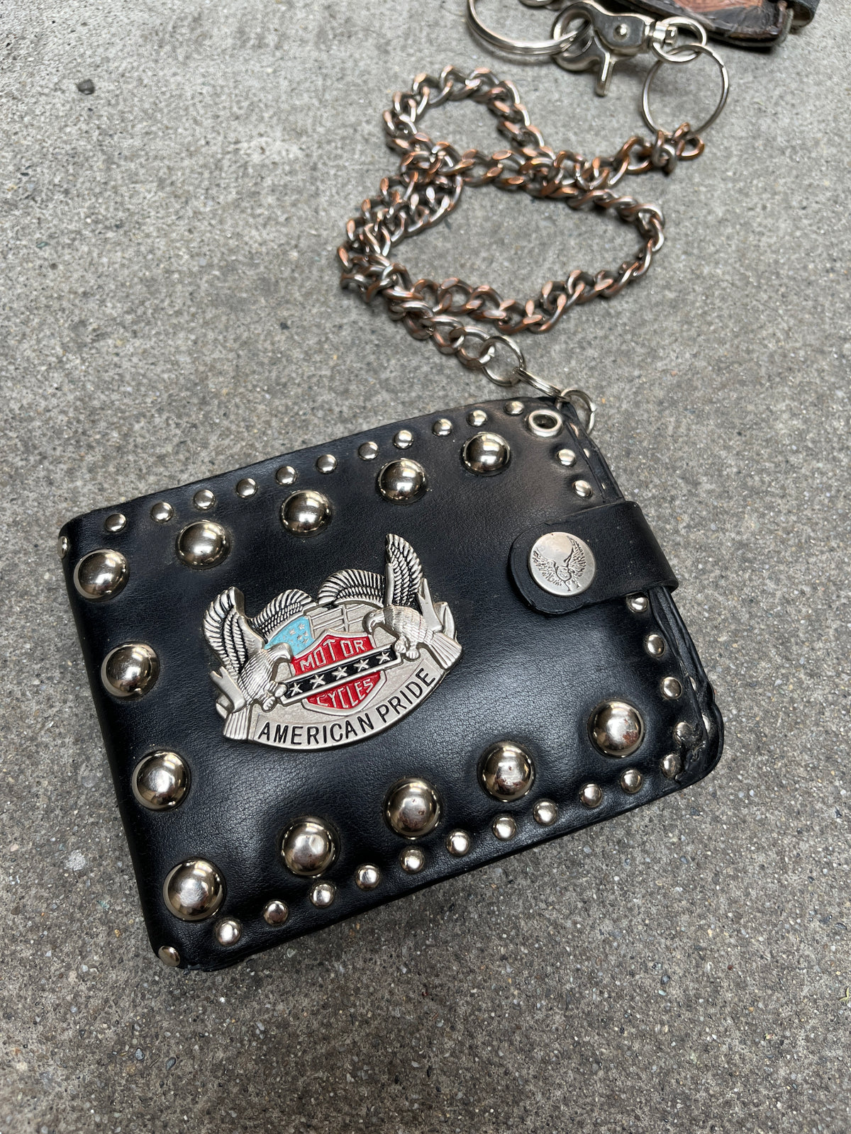 1990S VINTAGE HARLEY DAVIDSON STUDDED LEATHER BIKER TRUCKER CHAIN WALLET