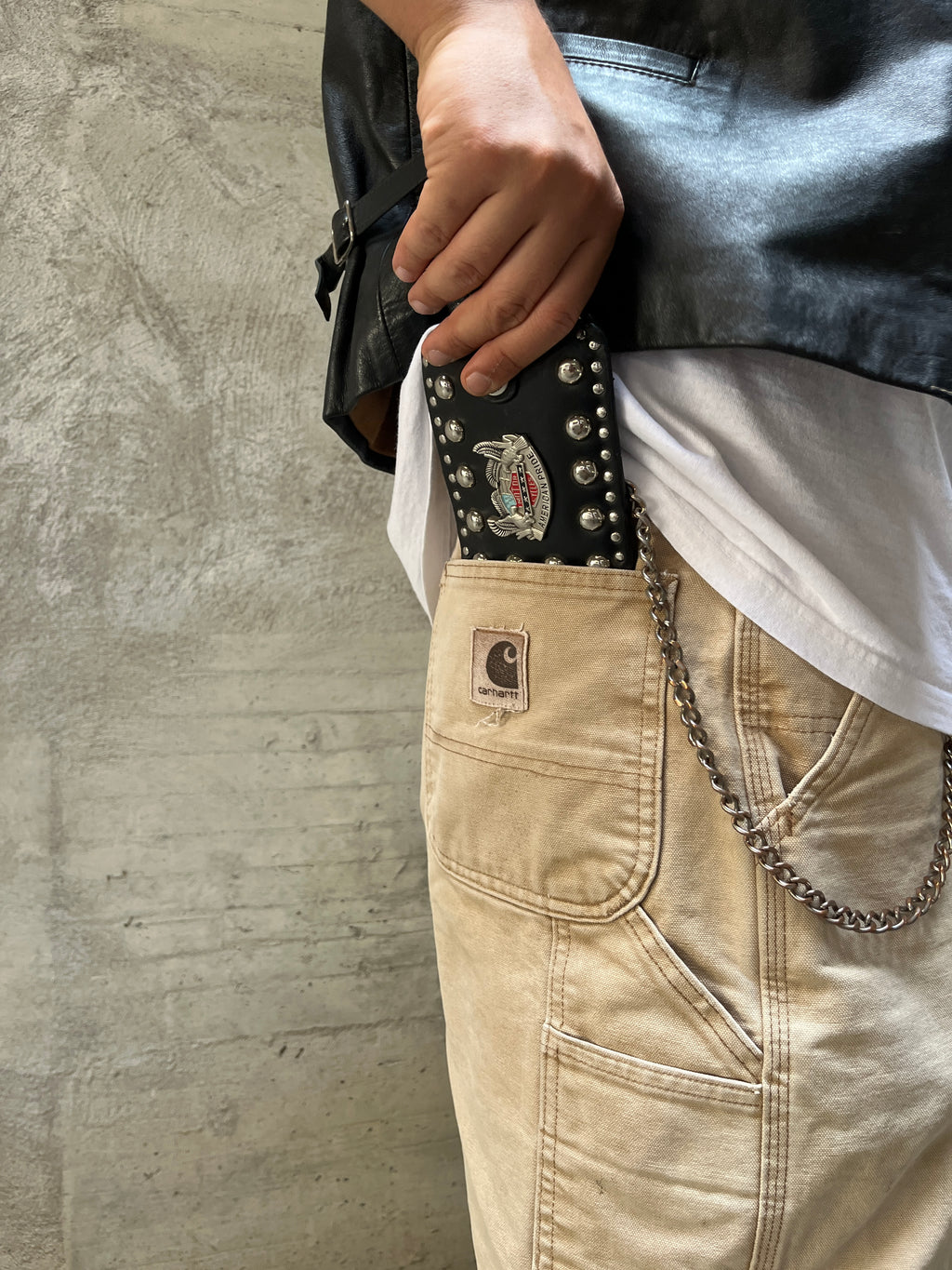 1990S VINTAGE HARLEY DAVIDSON STUDDED LEATHER BIKER TRUCKER CHAIN WALLET