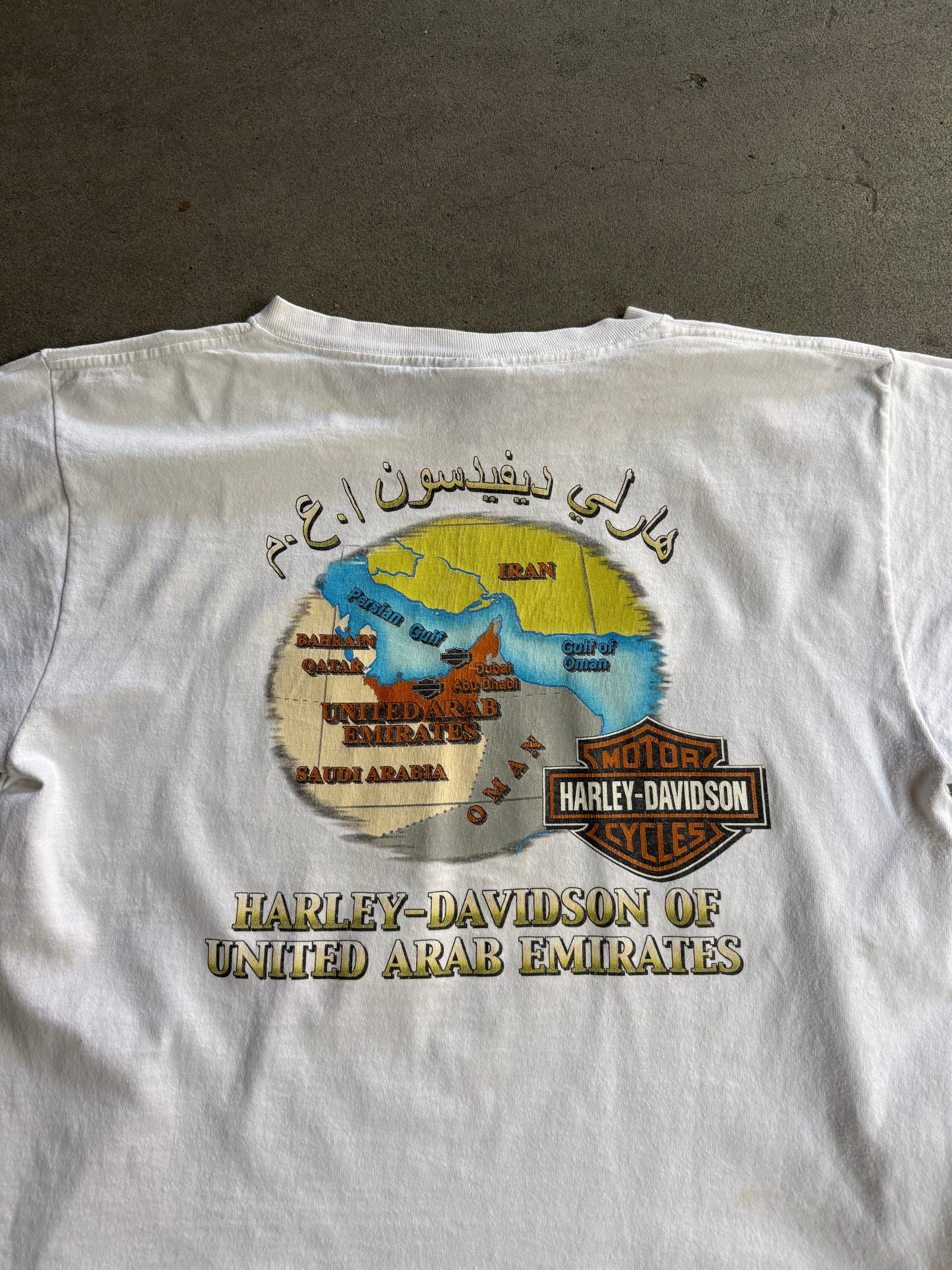 2000S HARLEY DAVIDSON UNITED EMIRATES CROPPED BOXY T-SHIRT (L)