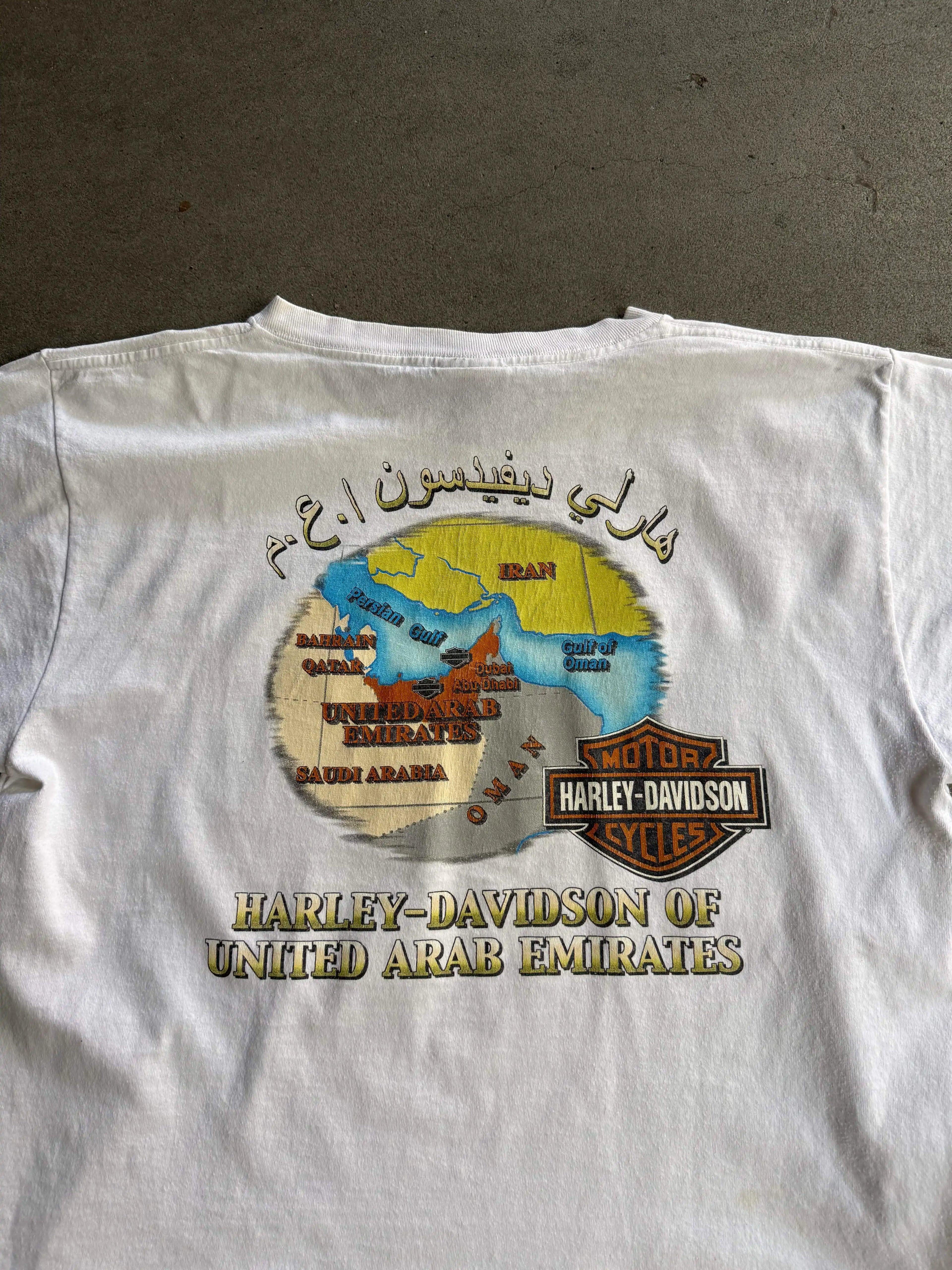 2000S HARLEY DAVIDSON UNITED EMIRATES CROPPED BOXY T-SHIRT (L)