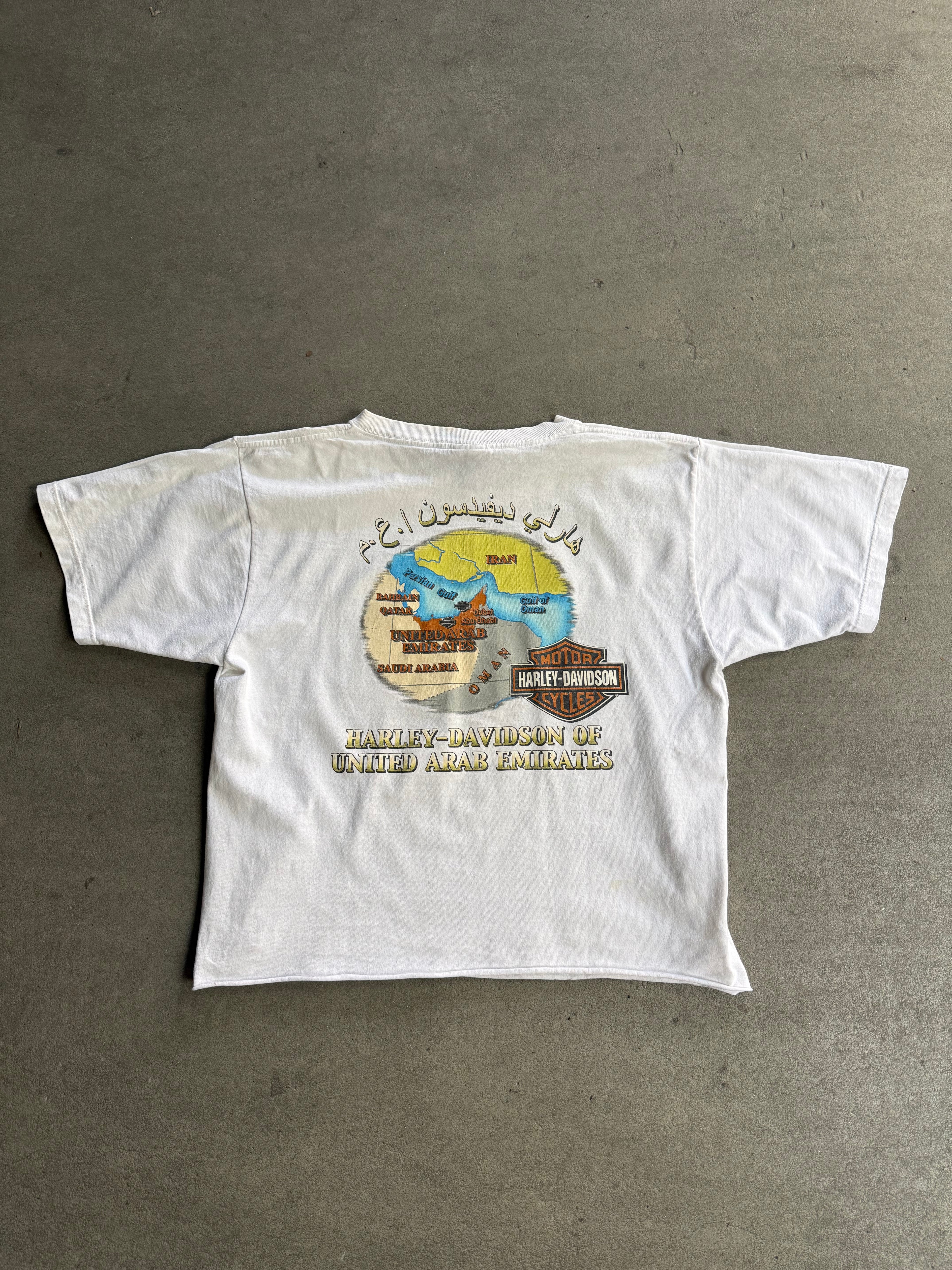 2000S HARLEY DAVIDSON UNITED EMIRATES CROPPED BOXY T-SHIRT (L)