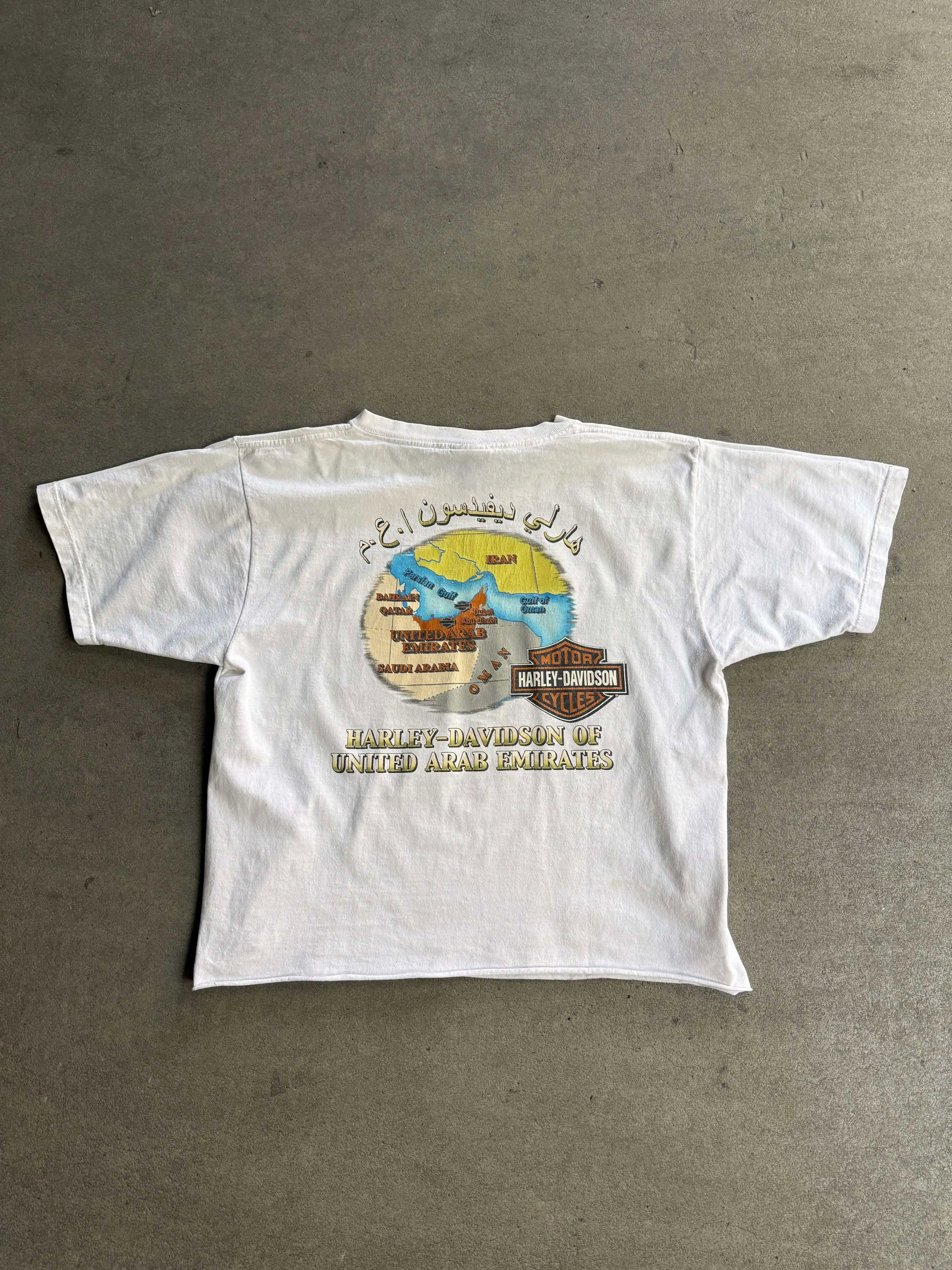 2000S HARLEY DAVIDSON UNITED EMIRATES CROPPED BOXY T-SHIRT (L)