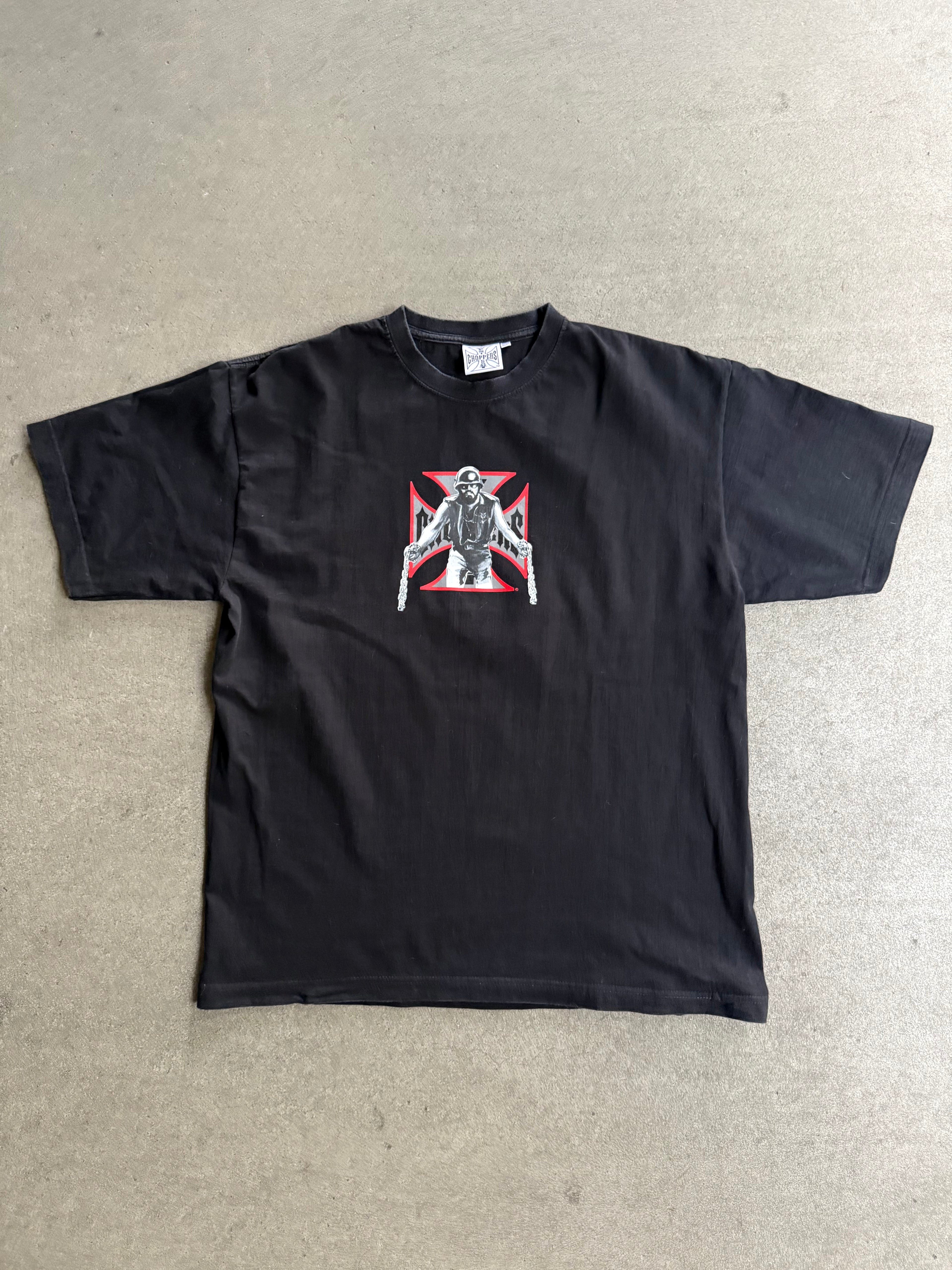 2000S WEST COAST CHOPPERS - "MOTORCYCLES ARE DANGEROUS" - EUROPEAN TAG T-SHIRT (L)