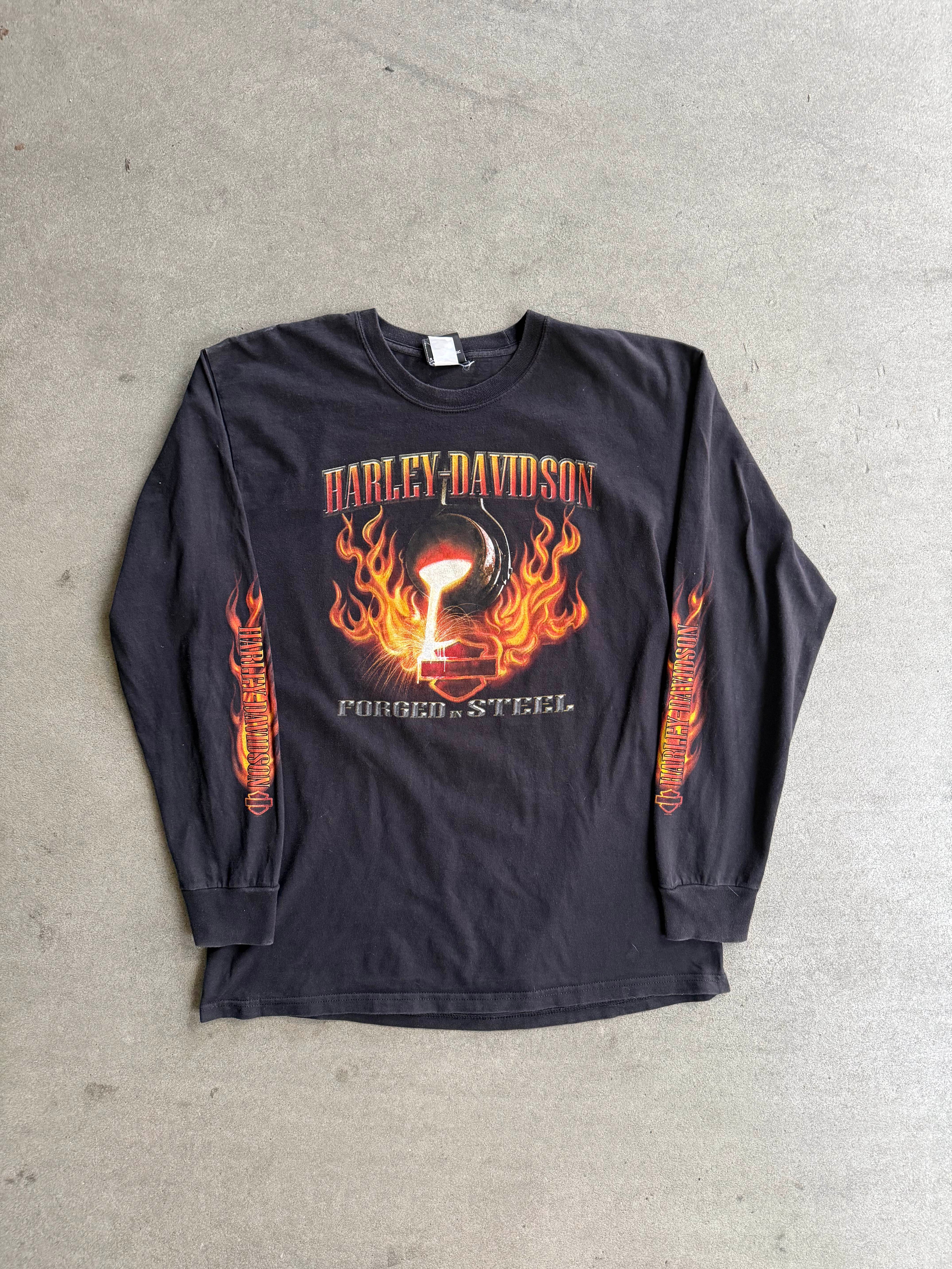 2000S HARLEY DAVIDSON "FORGED IN STEEL" LAS VEGAS FLAMES LONG SLEEVES (L)