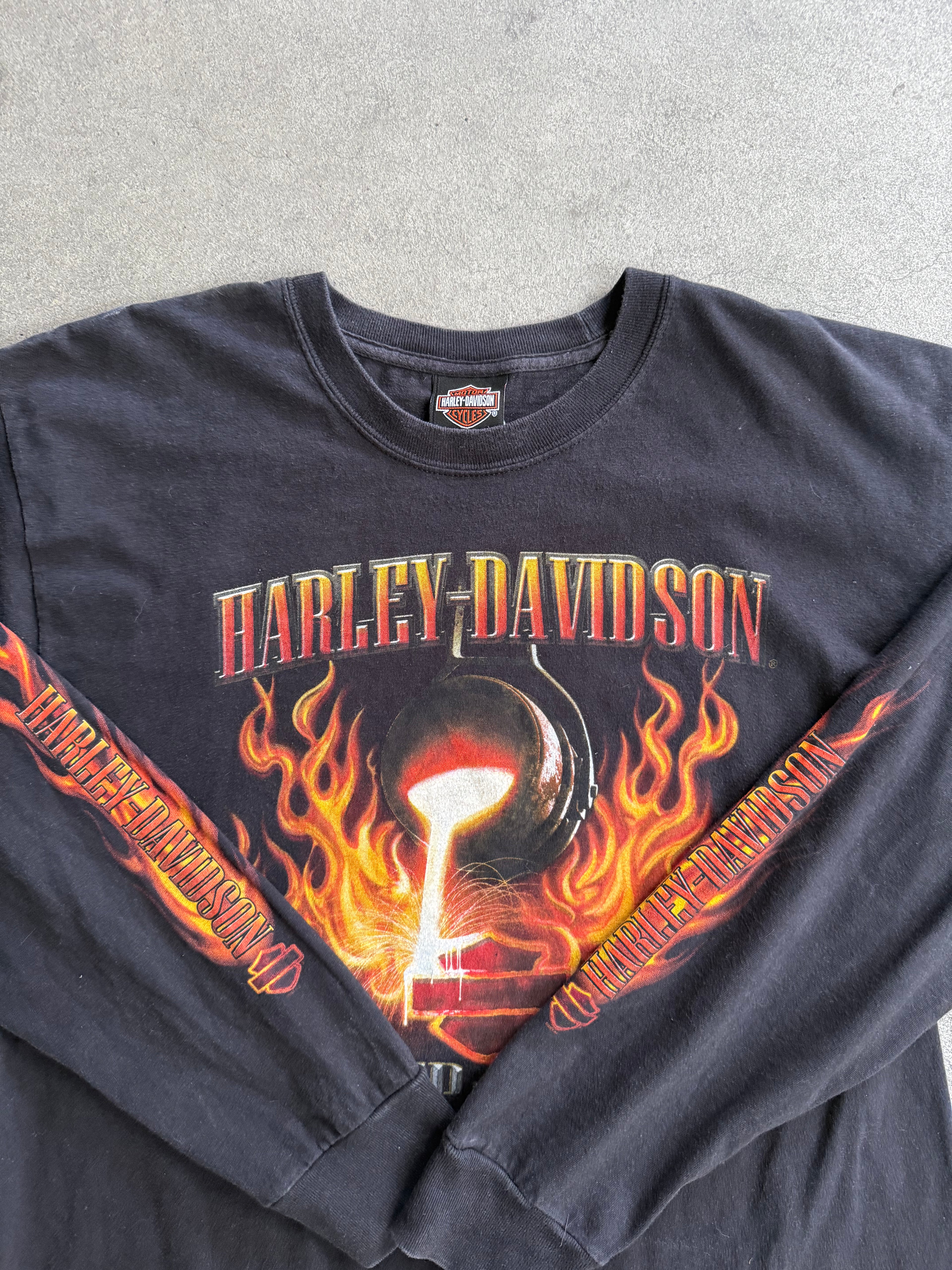 2000S HARLEY DAVIDSON "FORGED IN STEEL" LAS VEGAS FLAMES LONG SLEEVES (L)