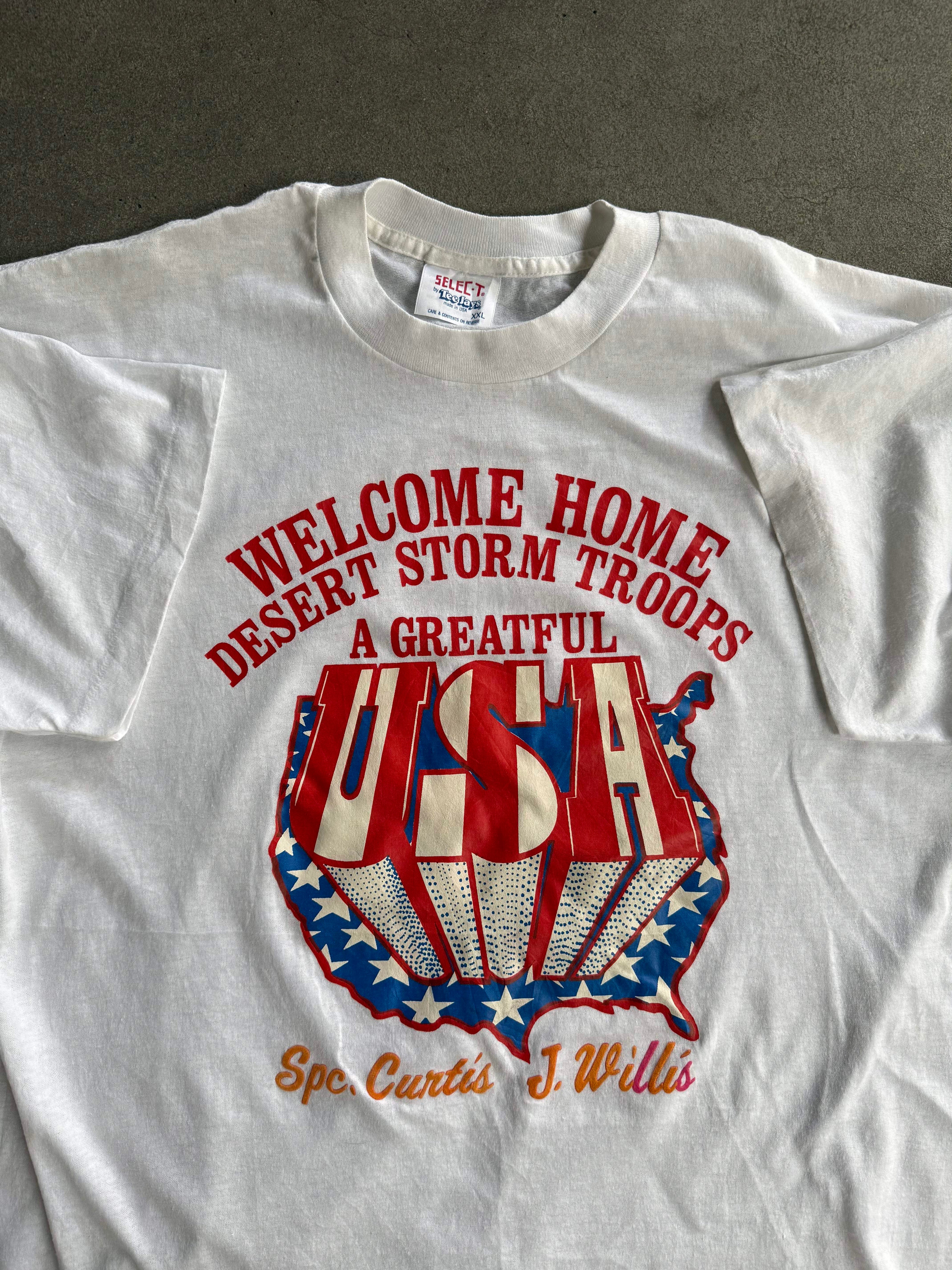 1991 WELCOME HOME DESERT STORM TROOPS USA SINGLE STICH T-SHIRT (XXL)