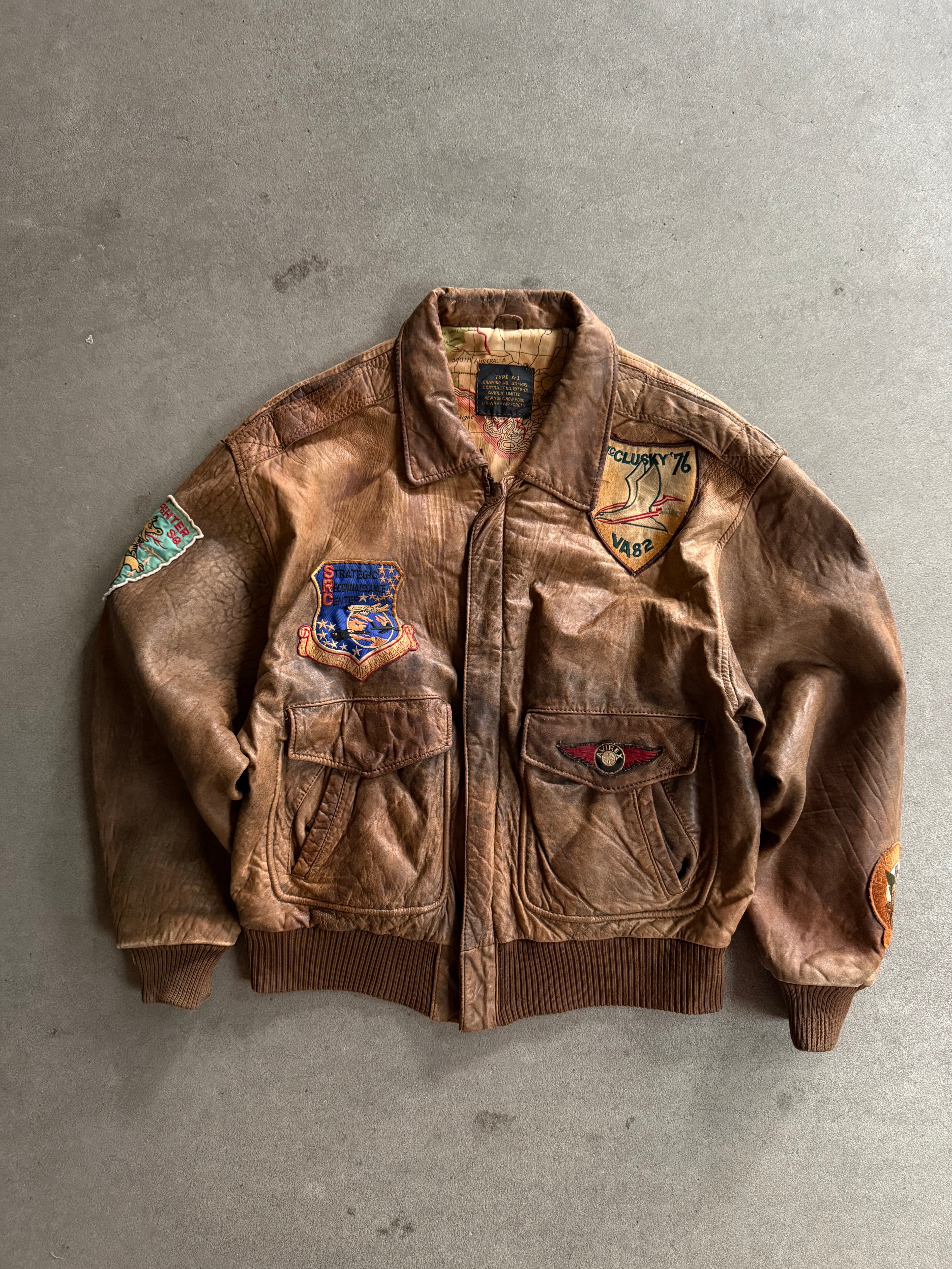 1980S AVIREX MC LUSKY 76 TYPE A-1 LEATHER FLIGHT JACKET (M)
