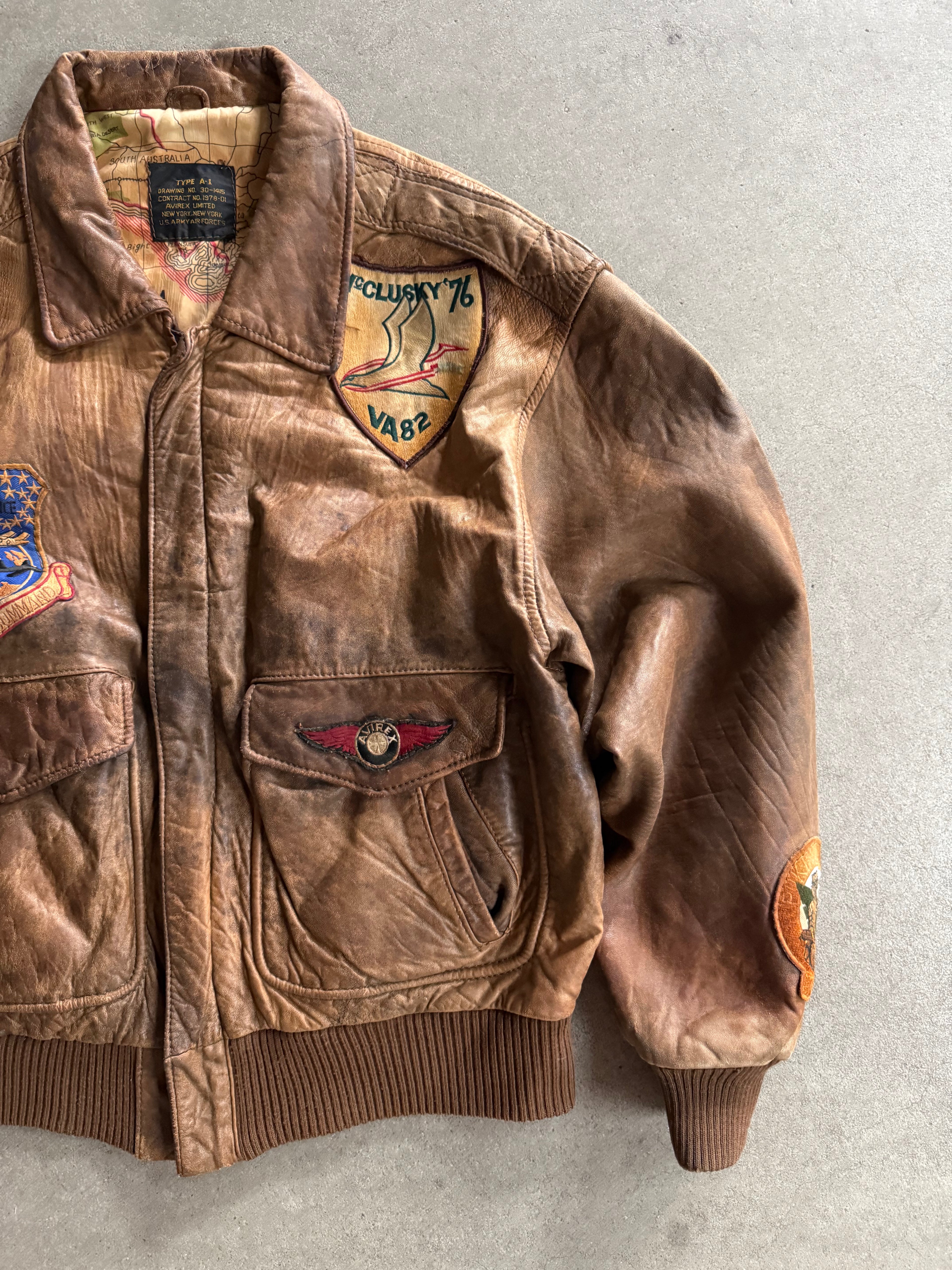 1980S AVIREX MC LUSKY 76 TYPE A-1 LEATHER FLIGHT JACKET (M)