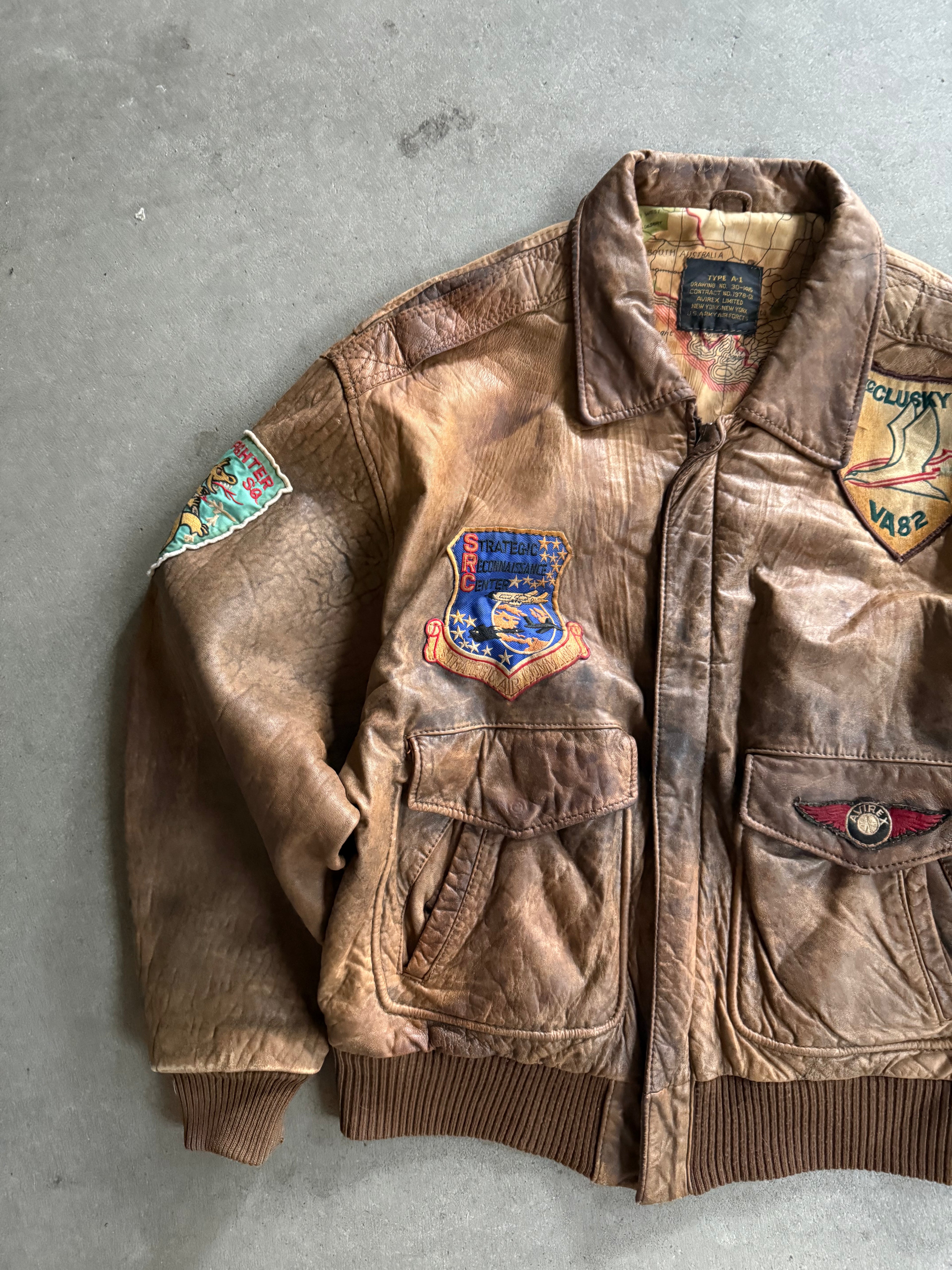 1980S AVIREX MC LUSKY 76 TYPE A-1 LEATHER FLIGHT JACKET (M)