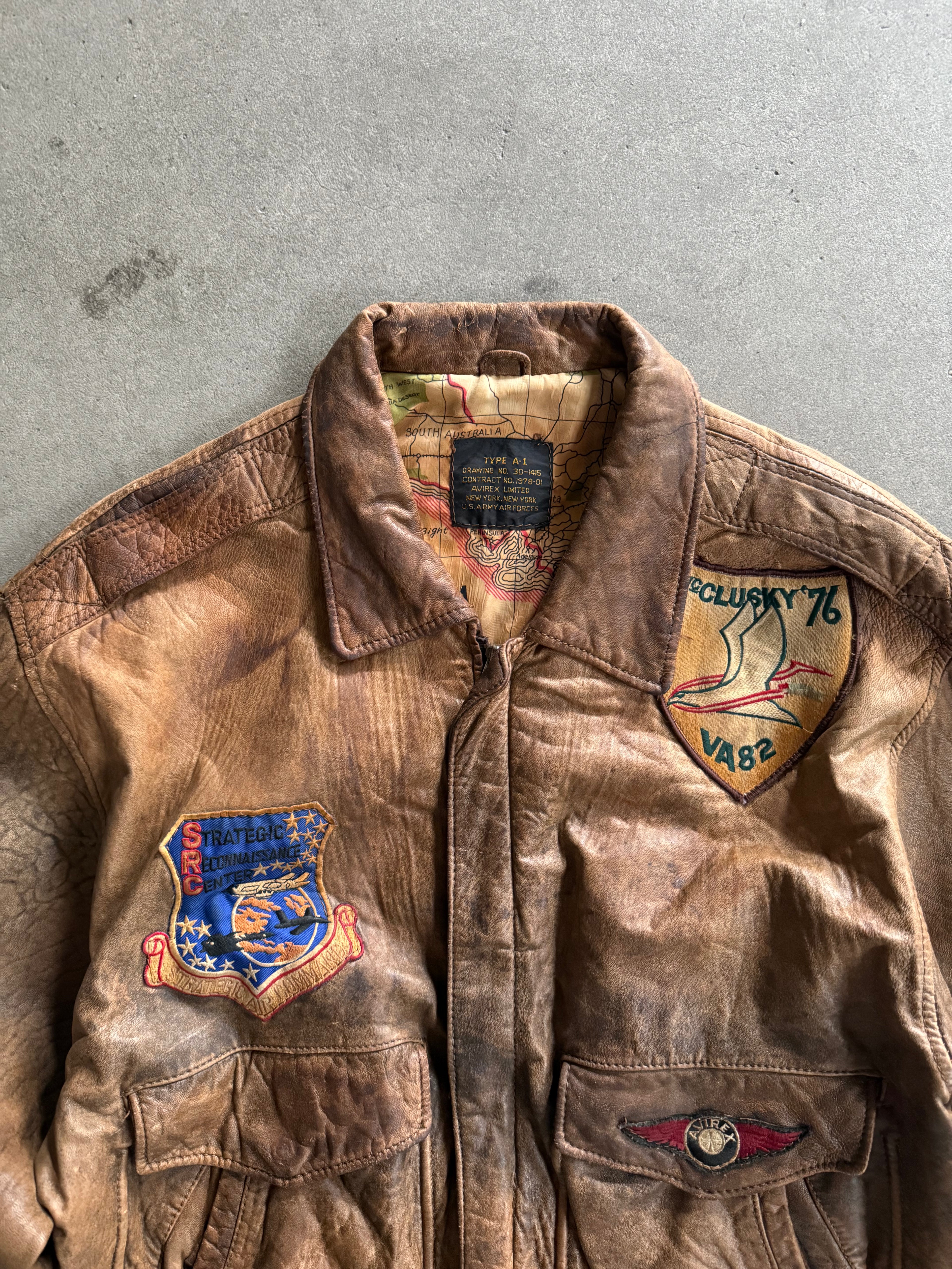 1980S AVIREX MC LUSKY 76 TYPE A-1 LEATHER FLIGHT JACKET (M)