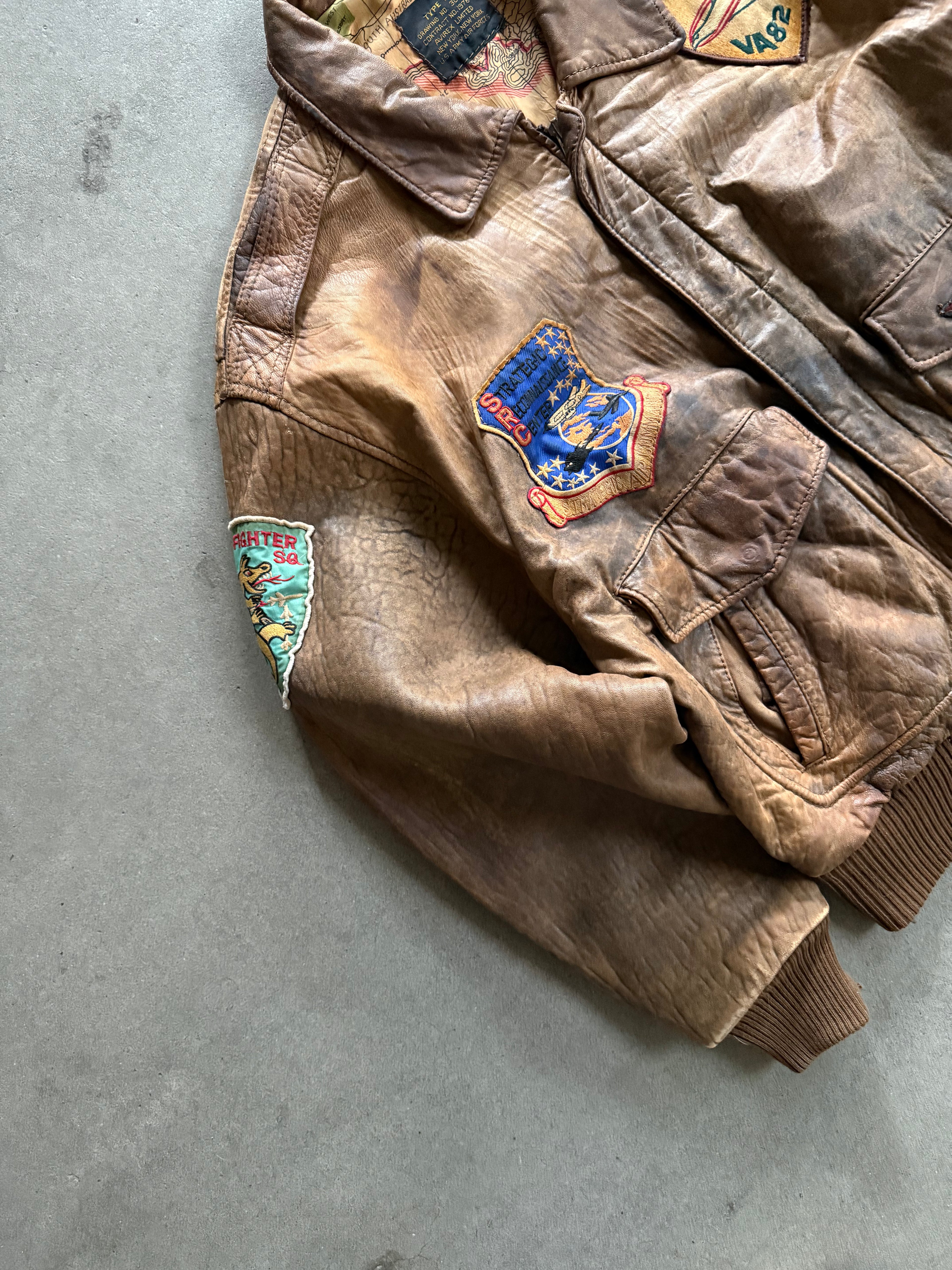 1980S AVIREX MC LUSKY 76 TYPE A-1 LEATHER FLIGHT JACKET (M)