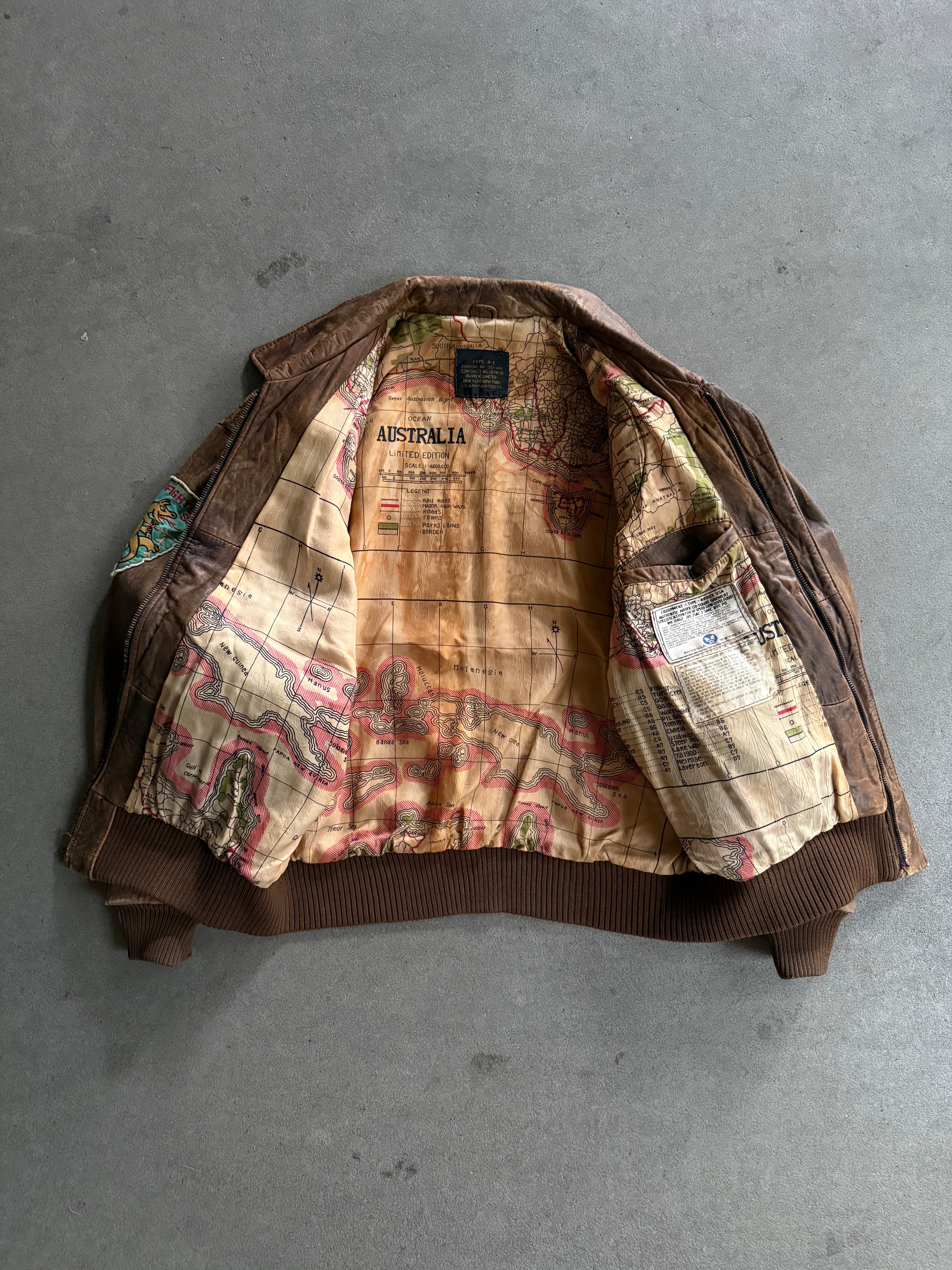 1980S AVIREX MC LUSKY 76 TYPE A-1 VINTAGE LEATHER FLIGHT JACKET (M)