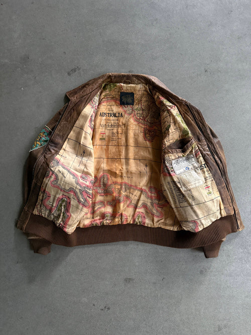 1980S AVIREX MC LUSKY 76 TYPE A-1 VINTAGE LEATHER FLIGHT JACKET (M)