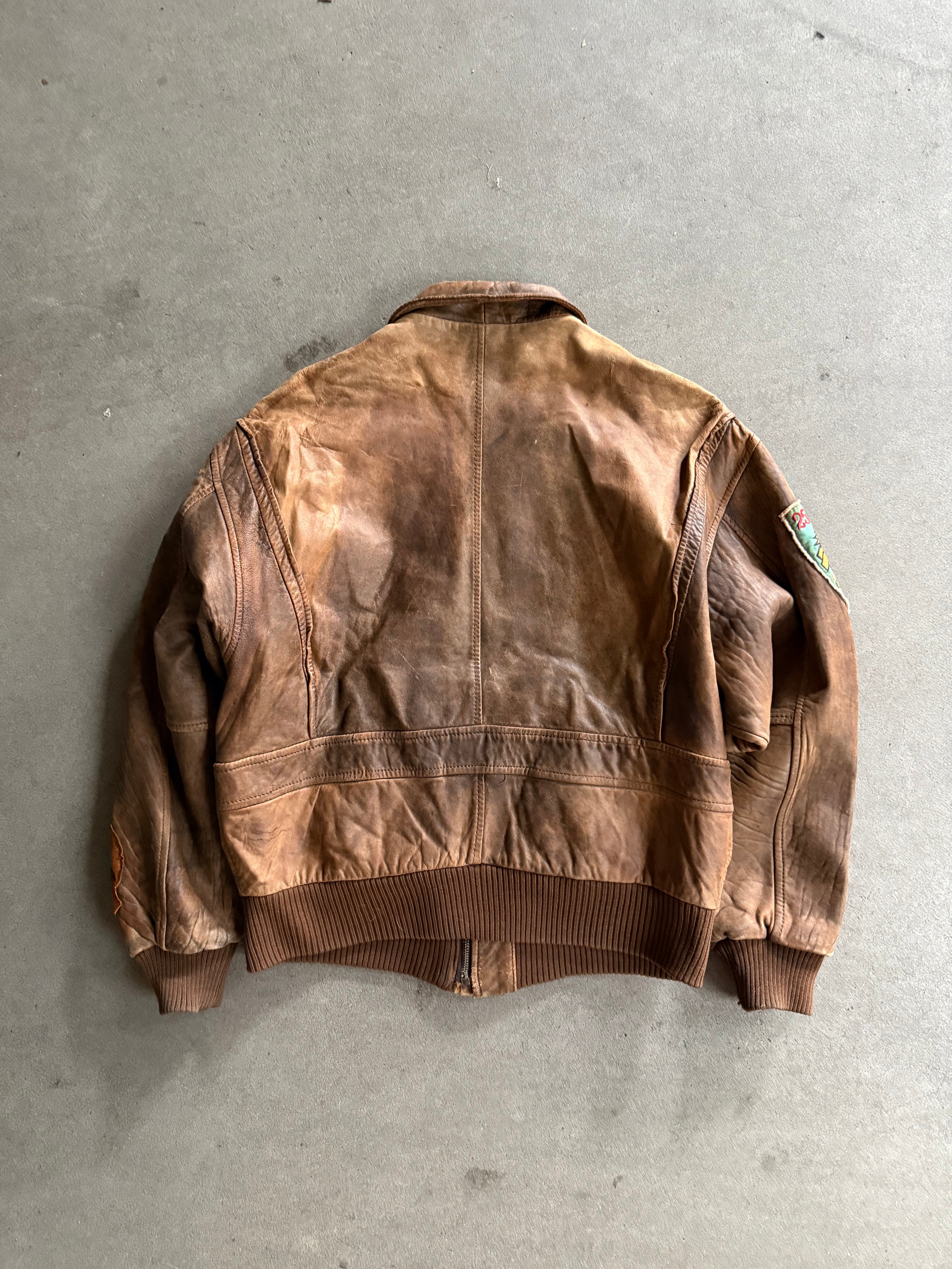 1980S AVIREX MC LUSKY 76 TYPE A-1 VINTAGE LEATHER FLIGHT JACKET (M)