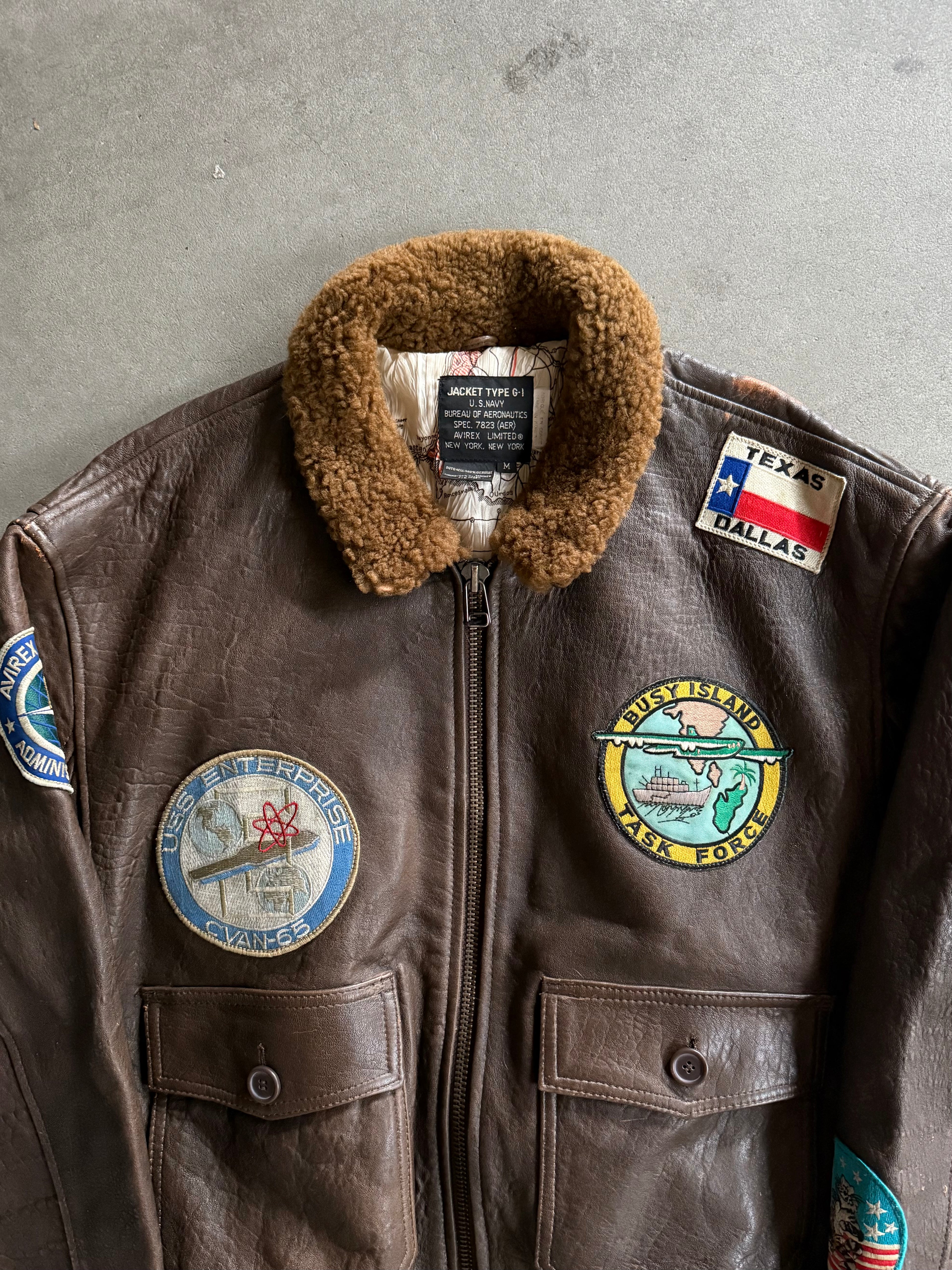 1990S AVIREX G-1 LEATHER PILOT JACKET "BUSY ISLAND" (L)