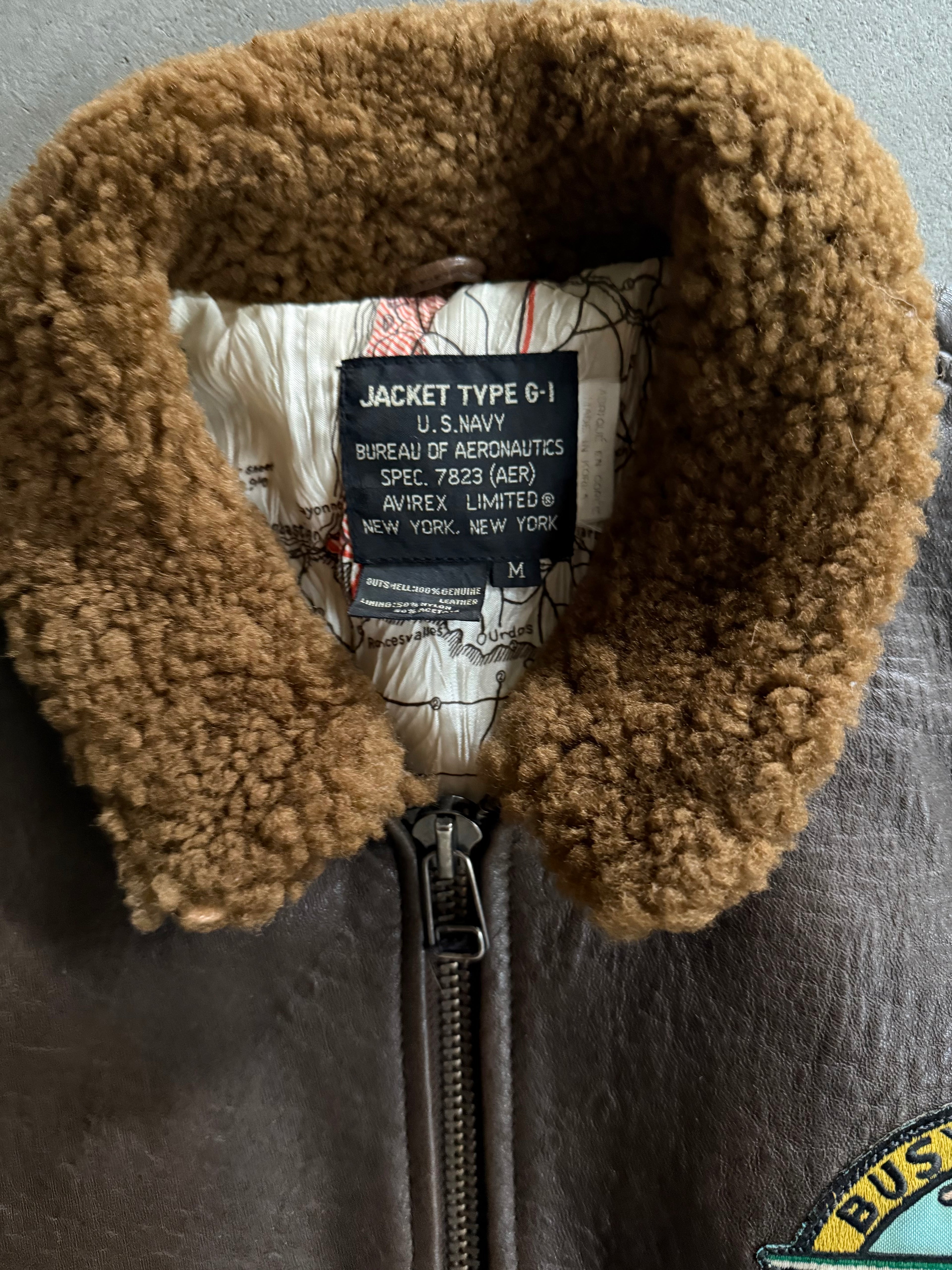 1990S AVIREX G-1 LEATHER PILOT JACKET "BUSY ISLAND" (L)