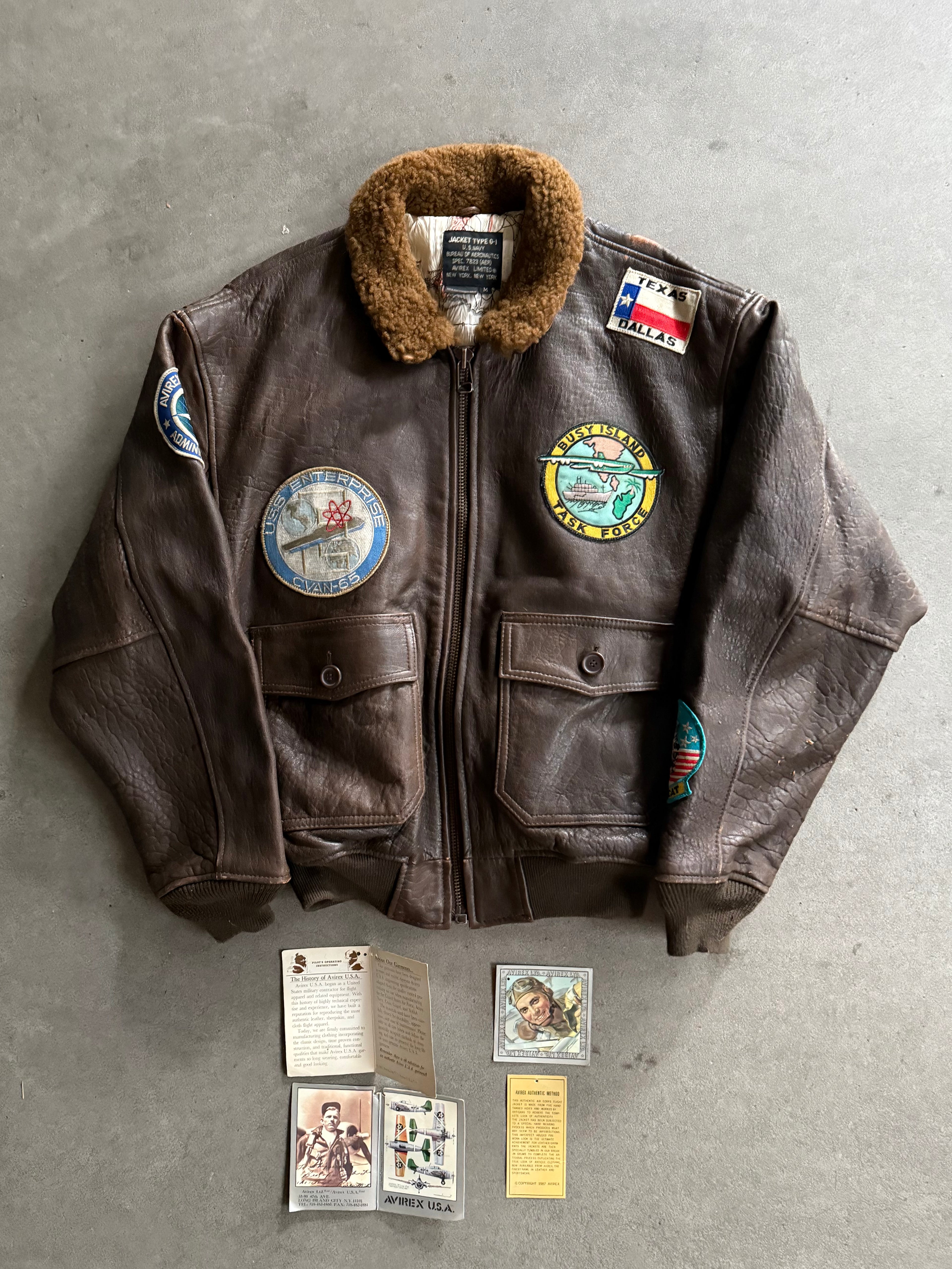 1990S AVIREX G-1 LEATHER PILOT JACKET "BUSY ISLAND" (L)