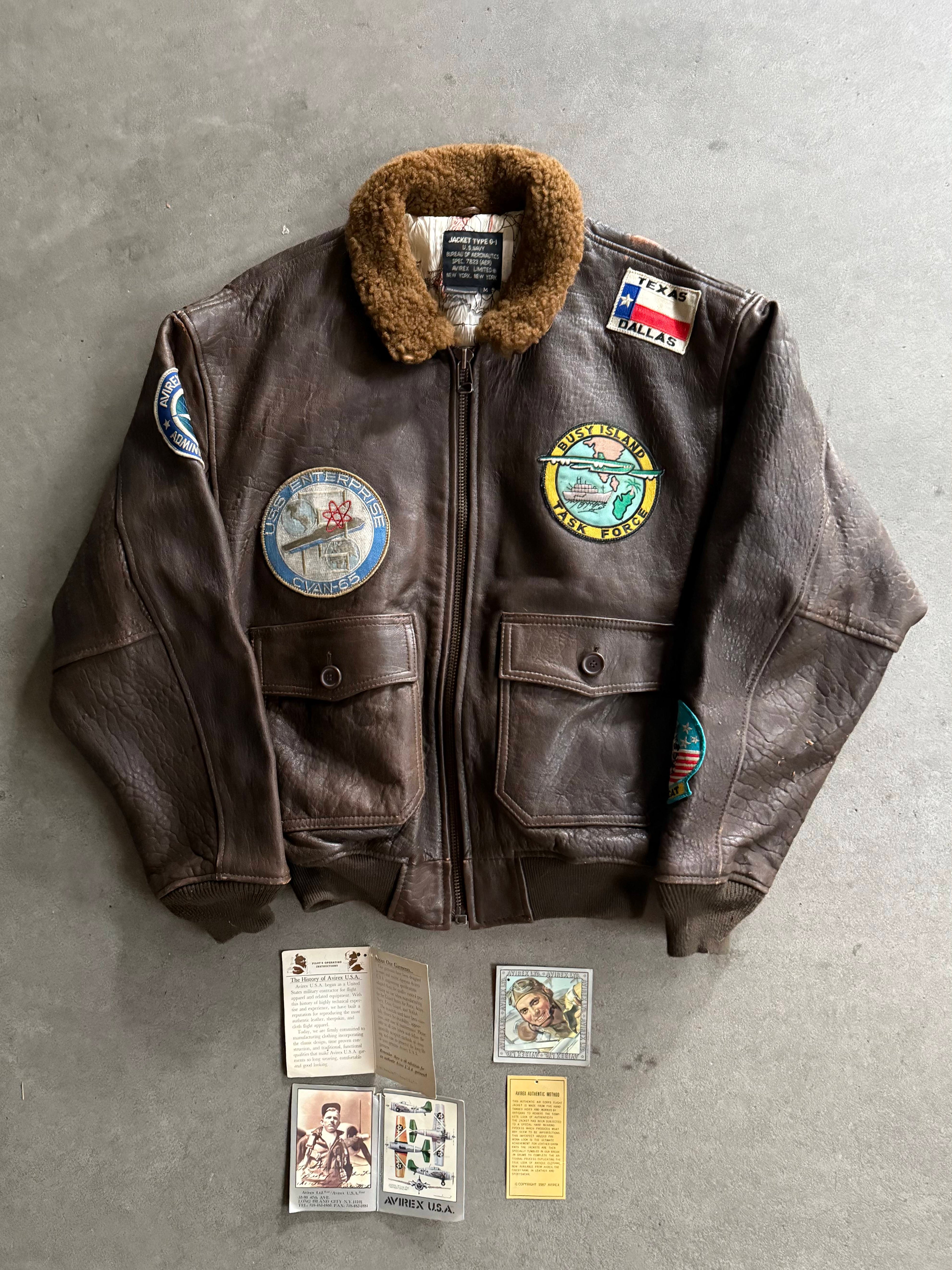 90S AVIREX G-1 LEATHER PILOT JACKET "BUSY ISLAND" (52)