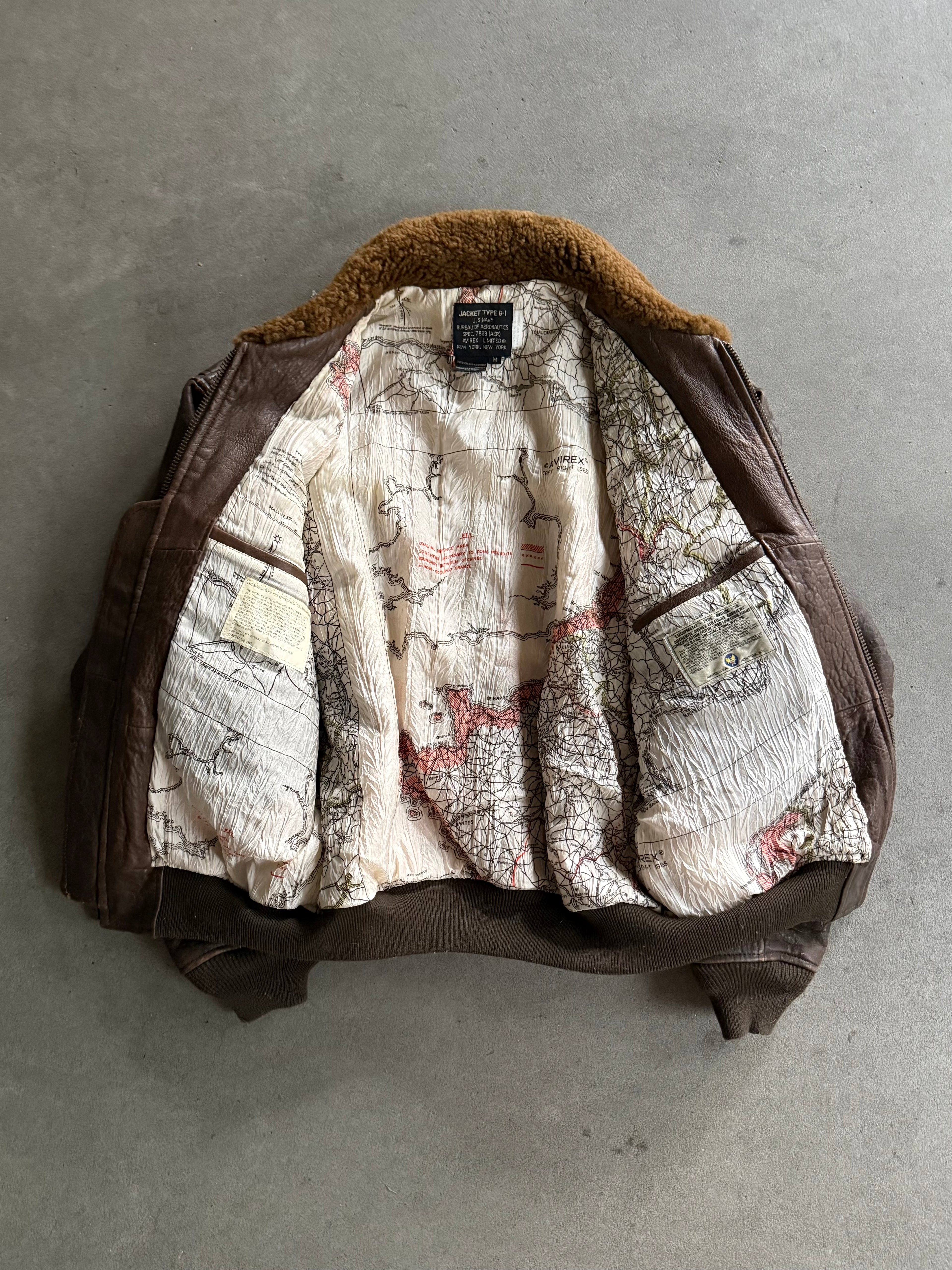 1990S AVIREX G-1 LEATHER PILOT JACKET "BUSY ISLAND" (L)