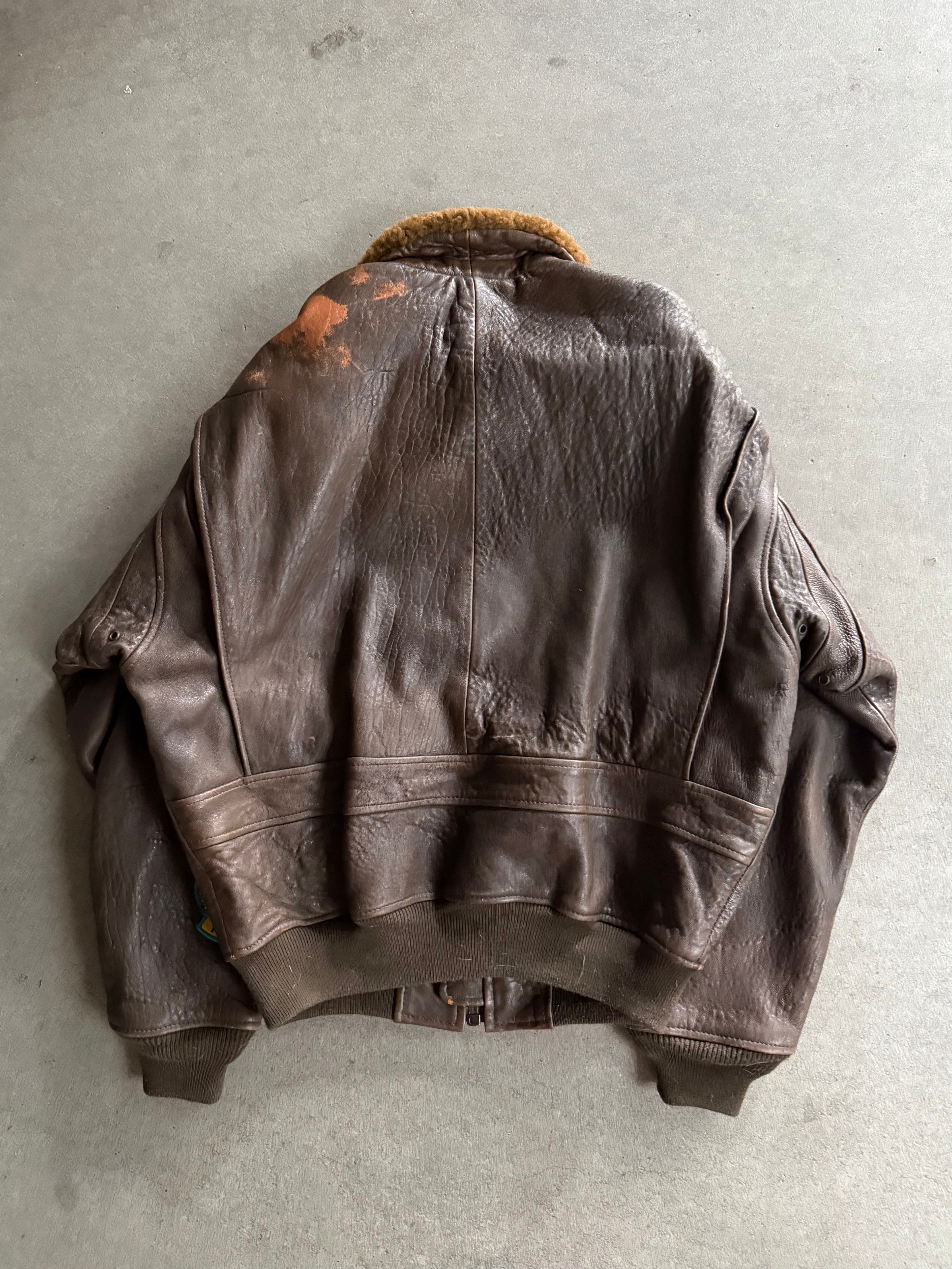 1990S AVIREX G-1 LEATHER PILOT JACKET "BUSY ISLAND" (L)