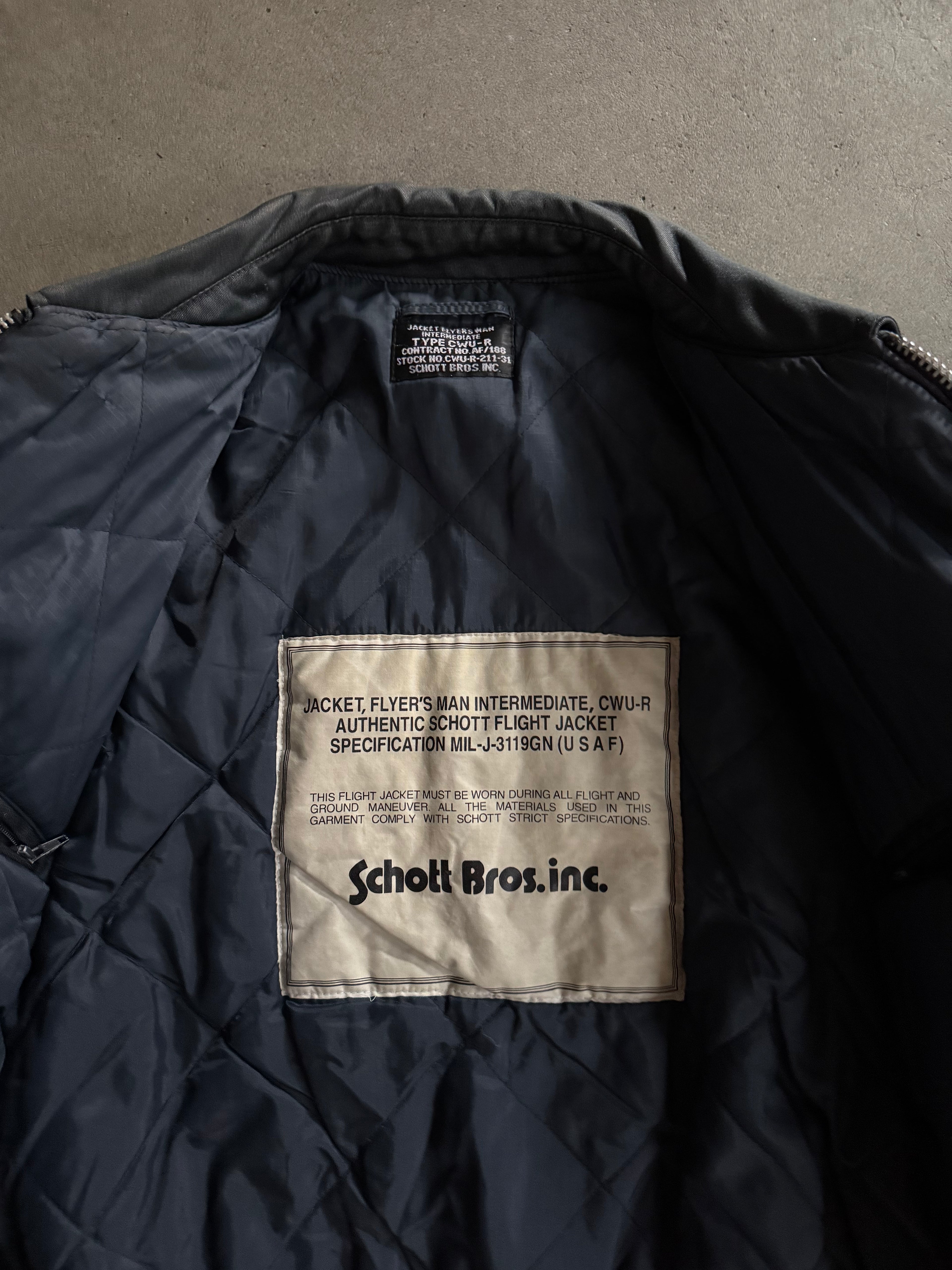 1990S SCHOTT CWU-R VINTAGE NYLON BOMBER VINTAGE JACKET (XL)