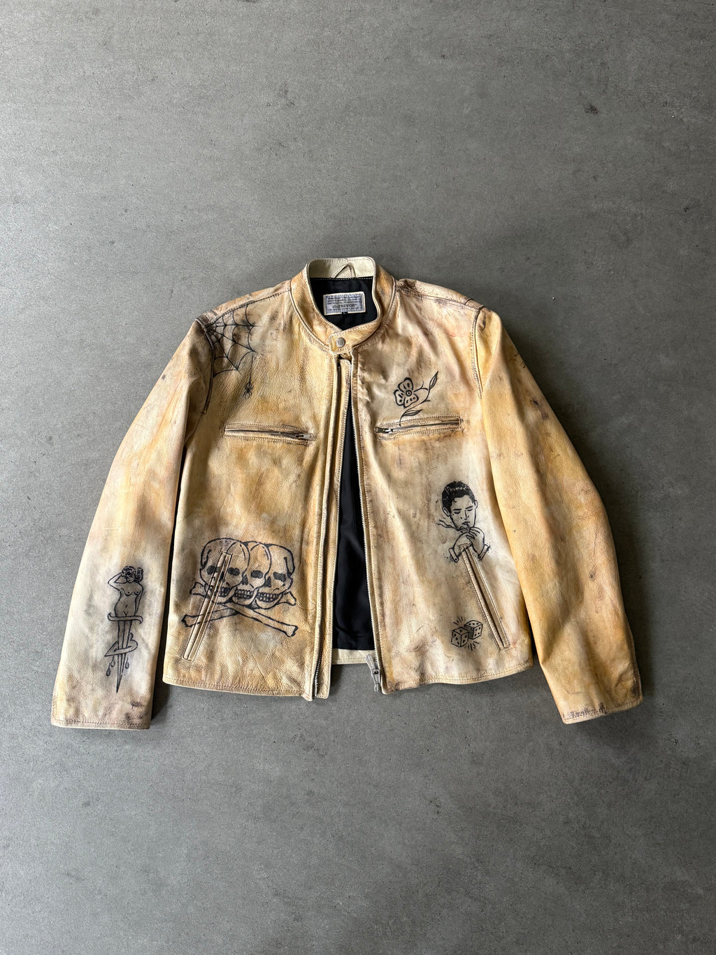 VINTAGE LEE TREVOR TATTOOED LEATHER RACING JACKET (54)