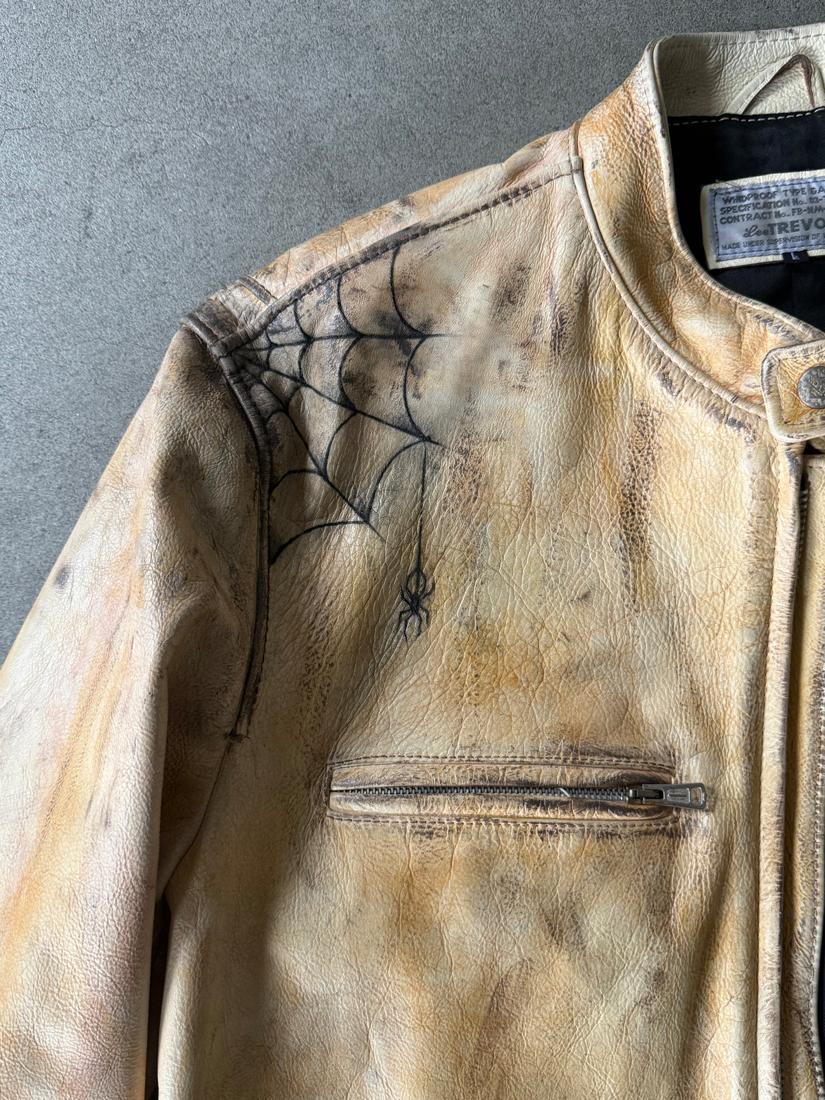 VINTAGE LEE TREVOR TATTOOED LEATHER RACING JACKET (54)