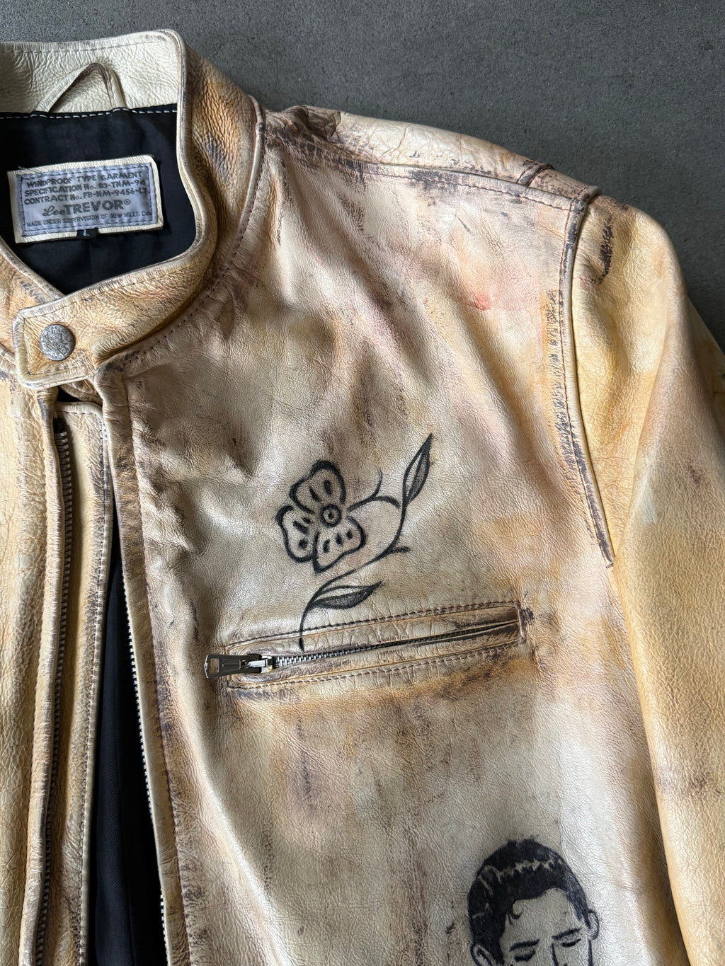 VINTAGE LEE TREVOR TATTOOED LEATHER RACING JACKET (54)