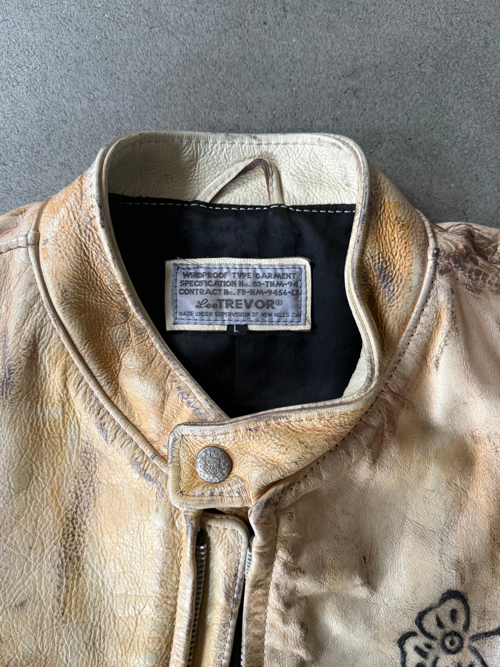 VINTAGE LEE TREVOR TATTOOED LEATHER RACING JACKET (54)