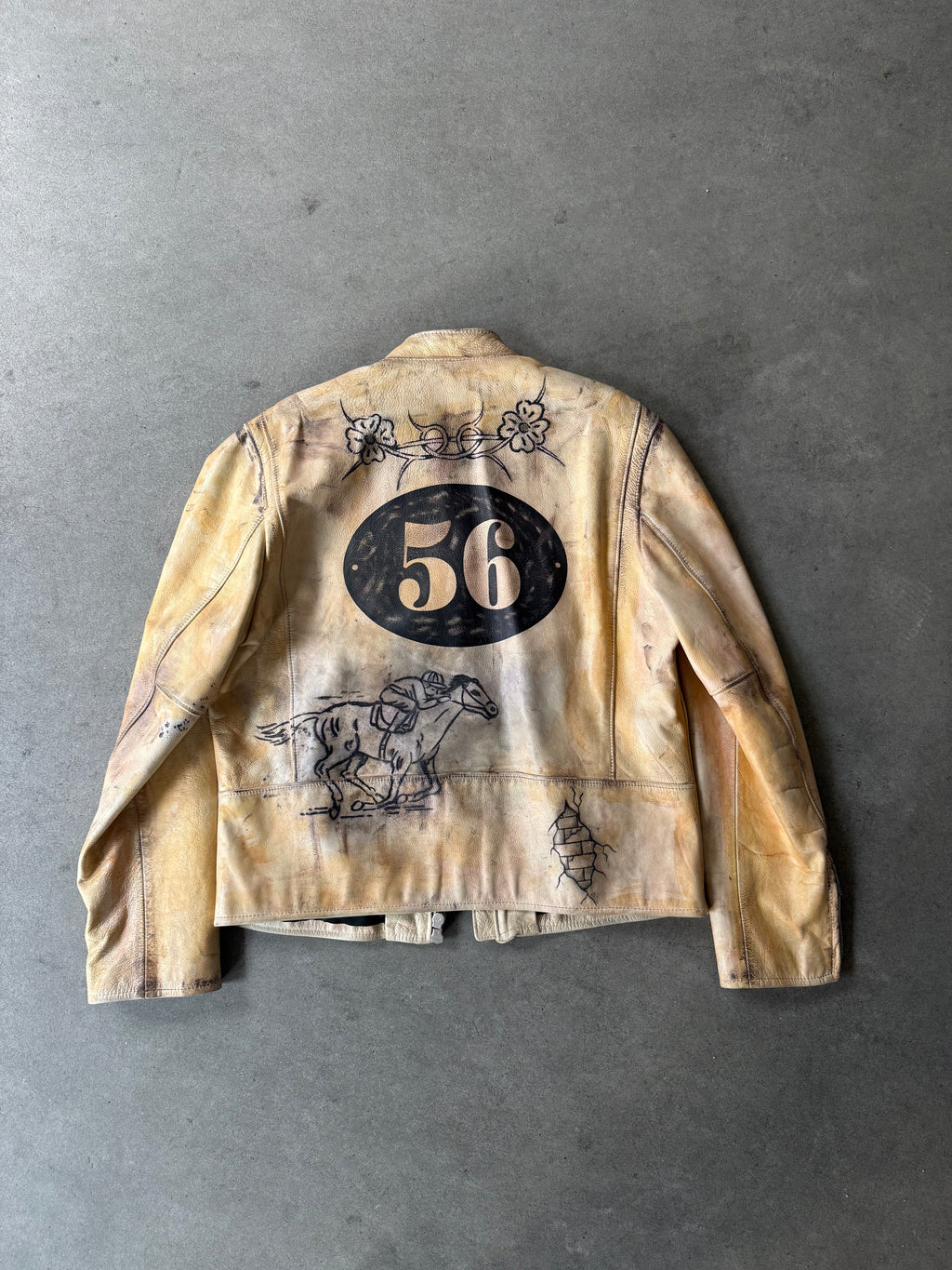 VINTAGE LEE TREVOR TATTOOED LEATHER RACING JACKET (54)