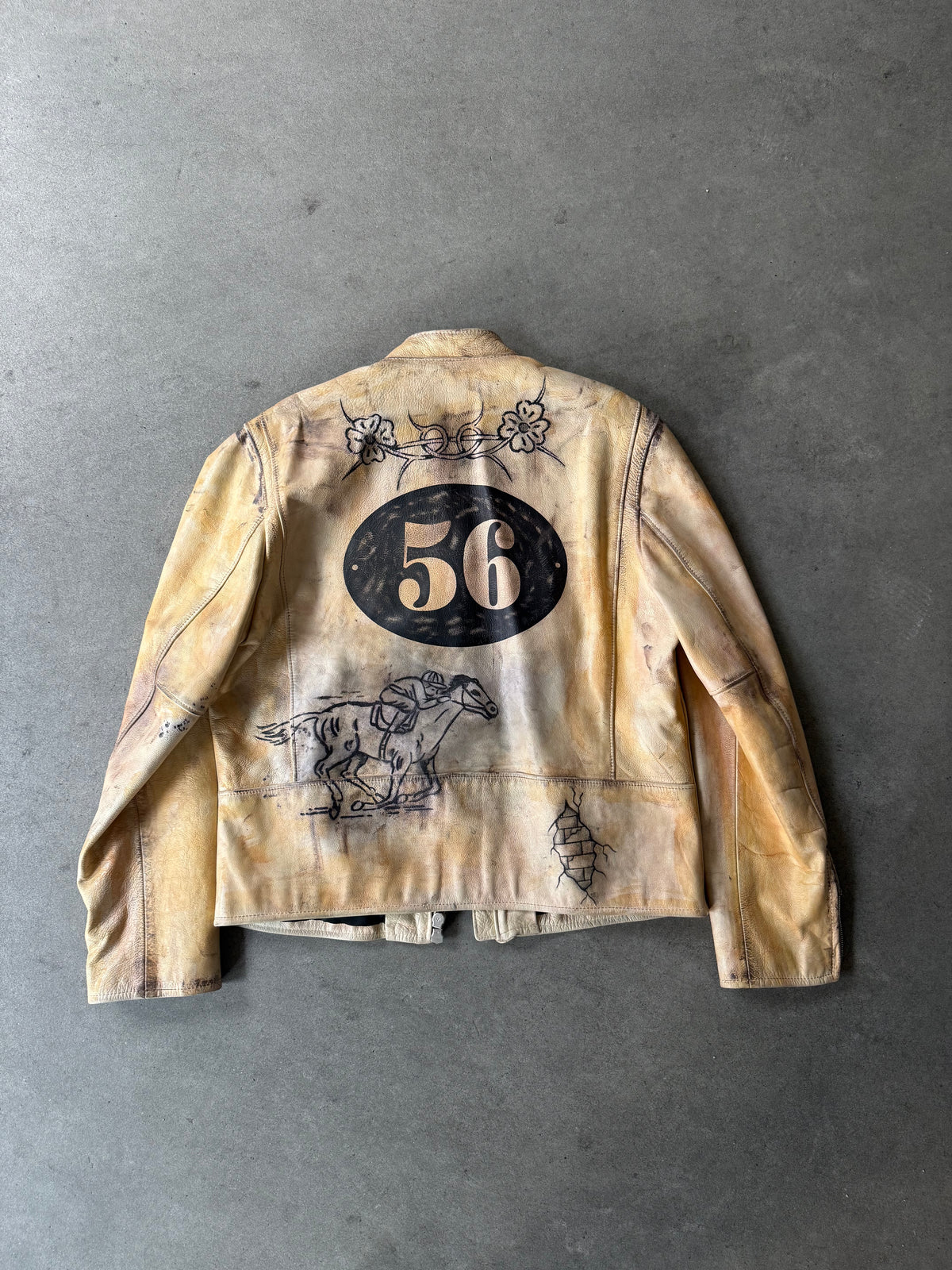 VINTAGE LEE TREVOR TATTOOED LEATHER RACING JACKET (54)