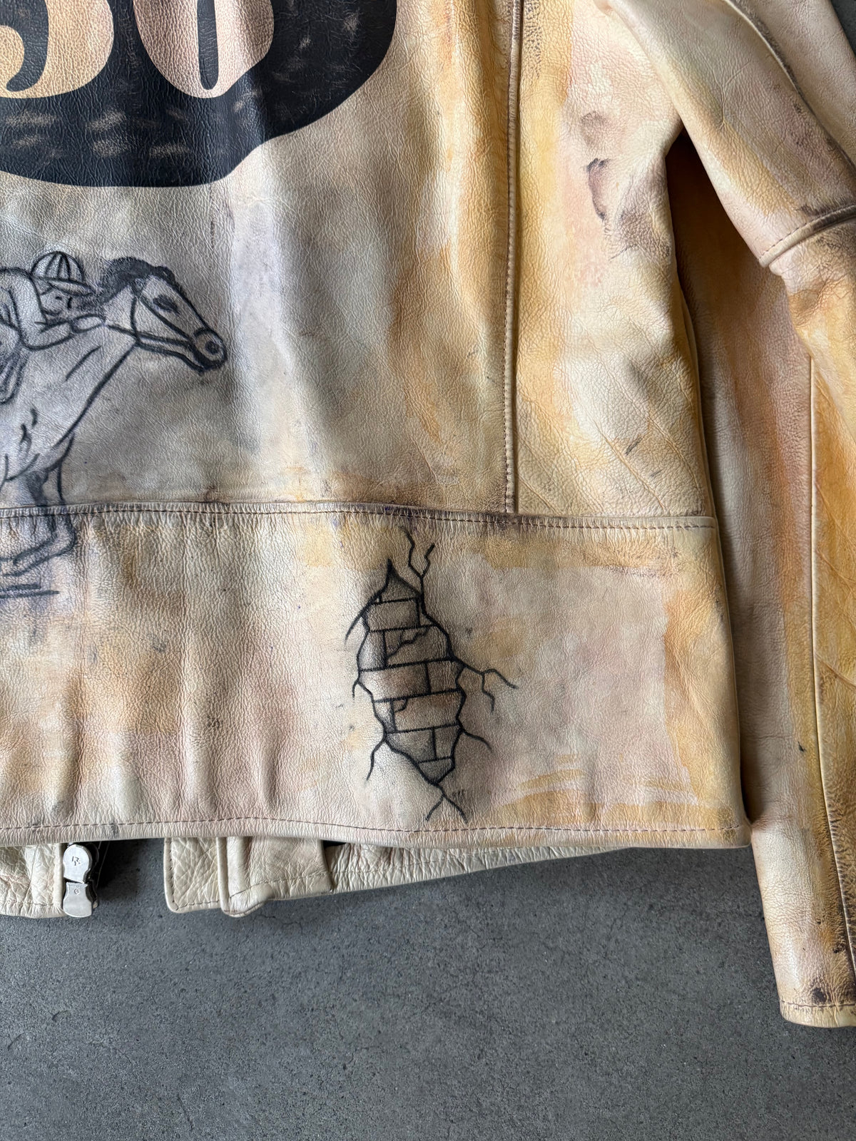 VINTAGE LEE TREVOR TATTOOED LEATHER RACING JACKET (54)
