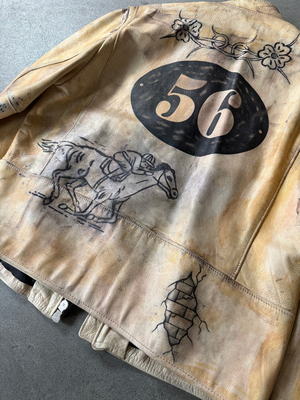 VINTAGE LEE TREVOR TATTOOED LEATHER RACING JACKET (54)