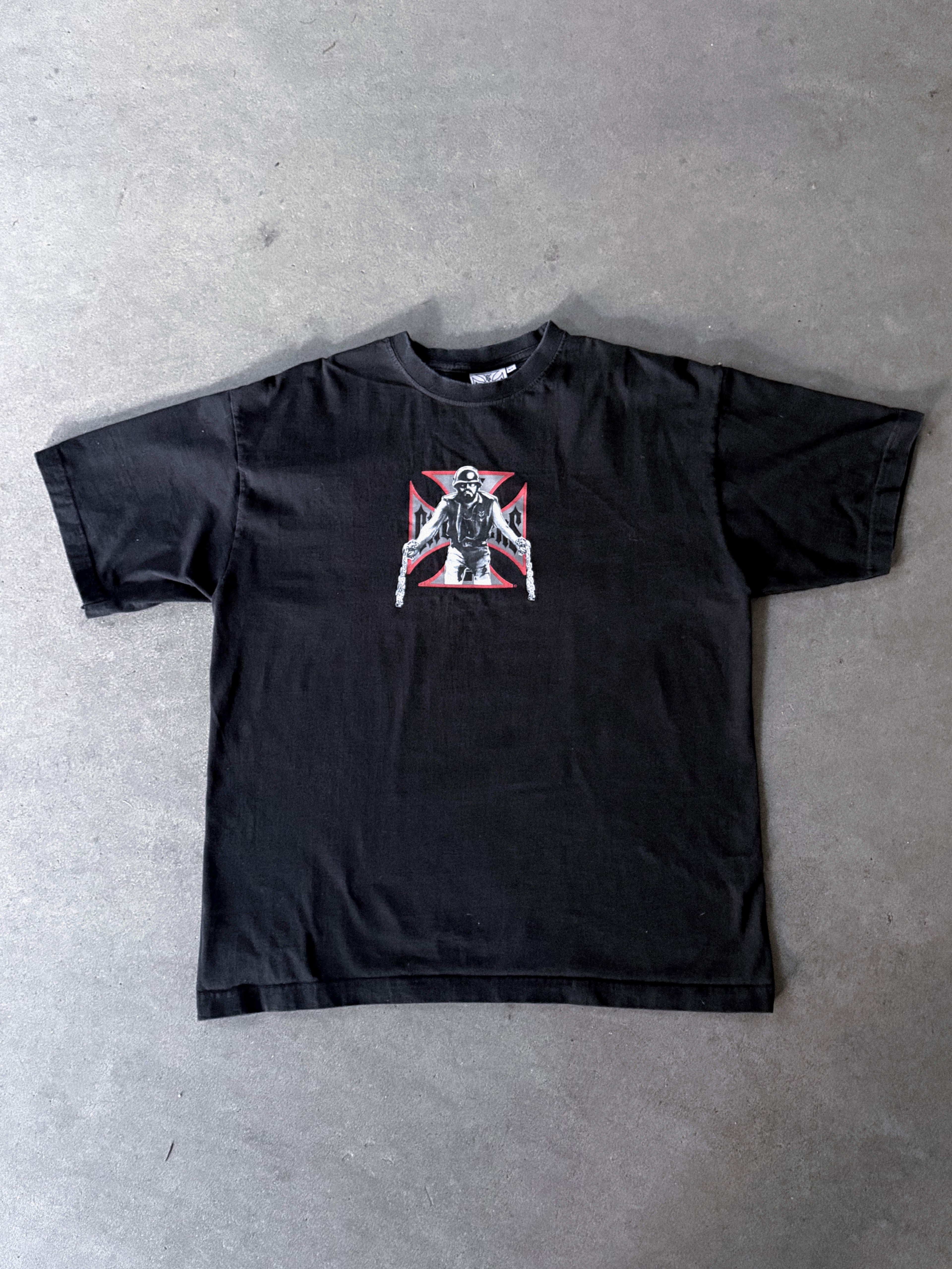 2000S WEST COAST CHOPPERS "MOTORCYCLES ARE DANGEROUS" T-SHIRT - EUROPEAN TAG (L)