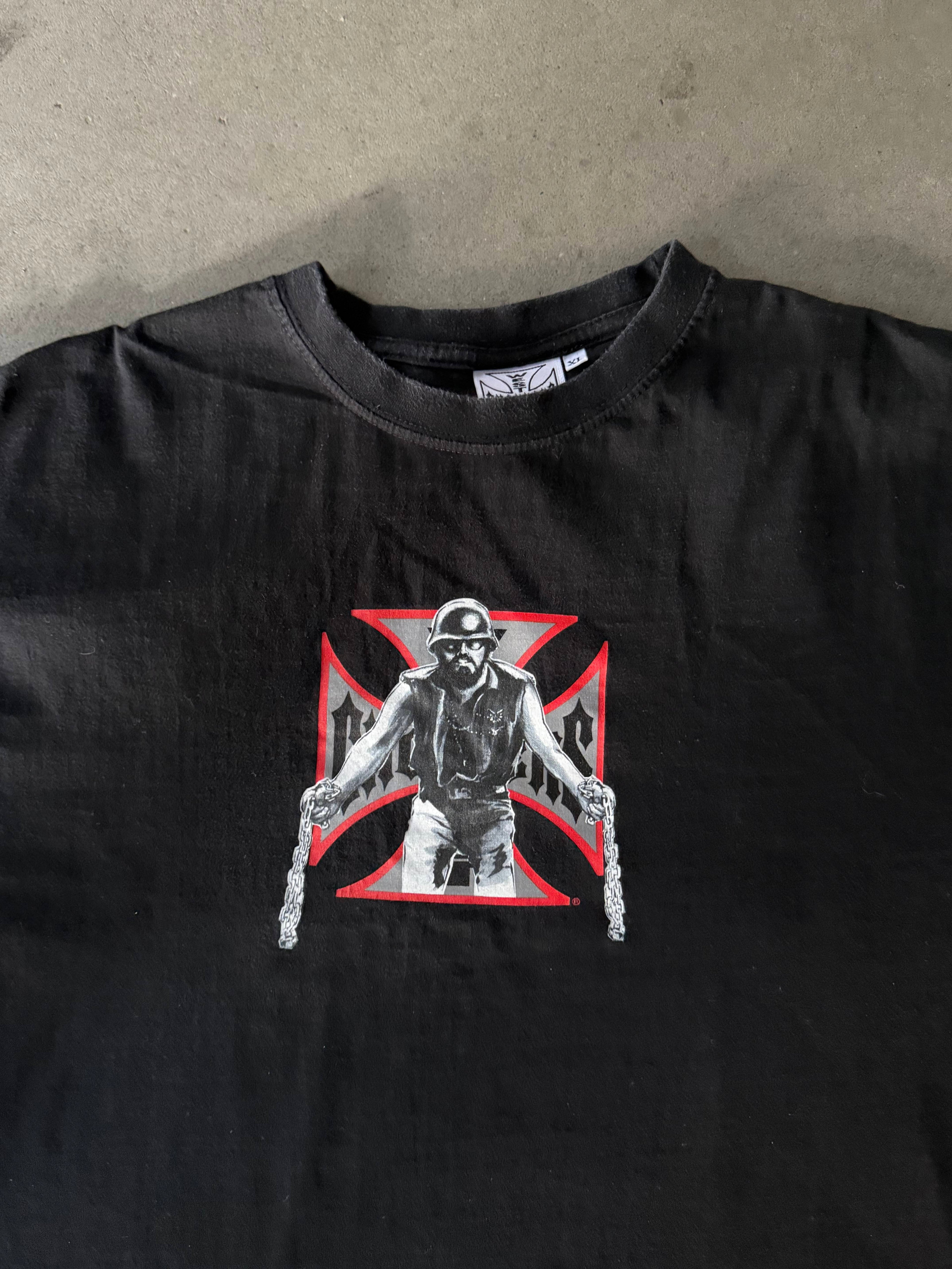 2000S WEST COAST CHOPPERS "MOTORCYCLES ARE DANGEROUS" T-SHIRT - EUROPEAN TAG (L)
