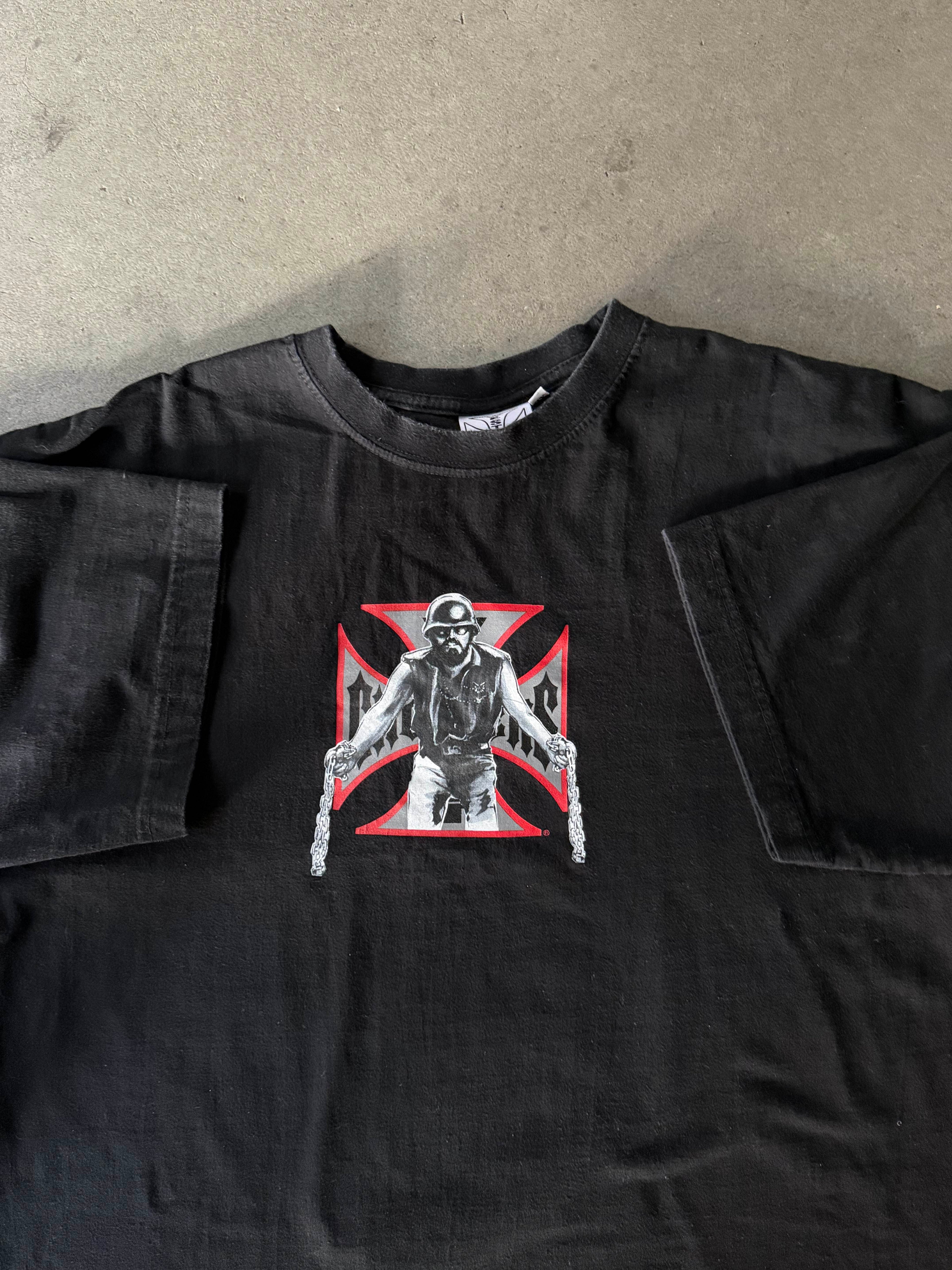 2000S WEST COAST CHOPPERS "MOTORCYCLES ARE DANGEROUS" T-SHIRT - EUROPEAN TAG (L)