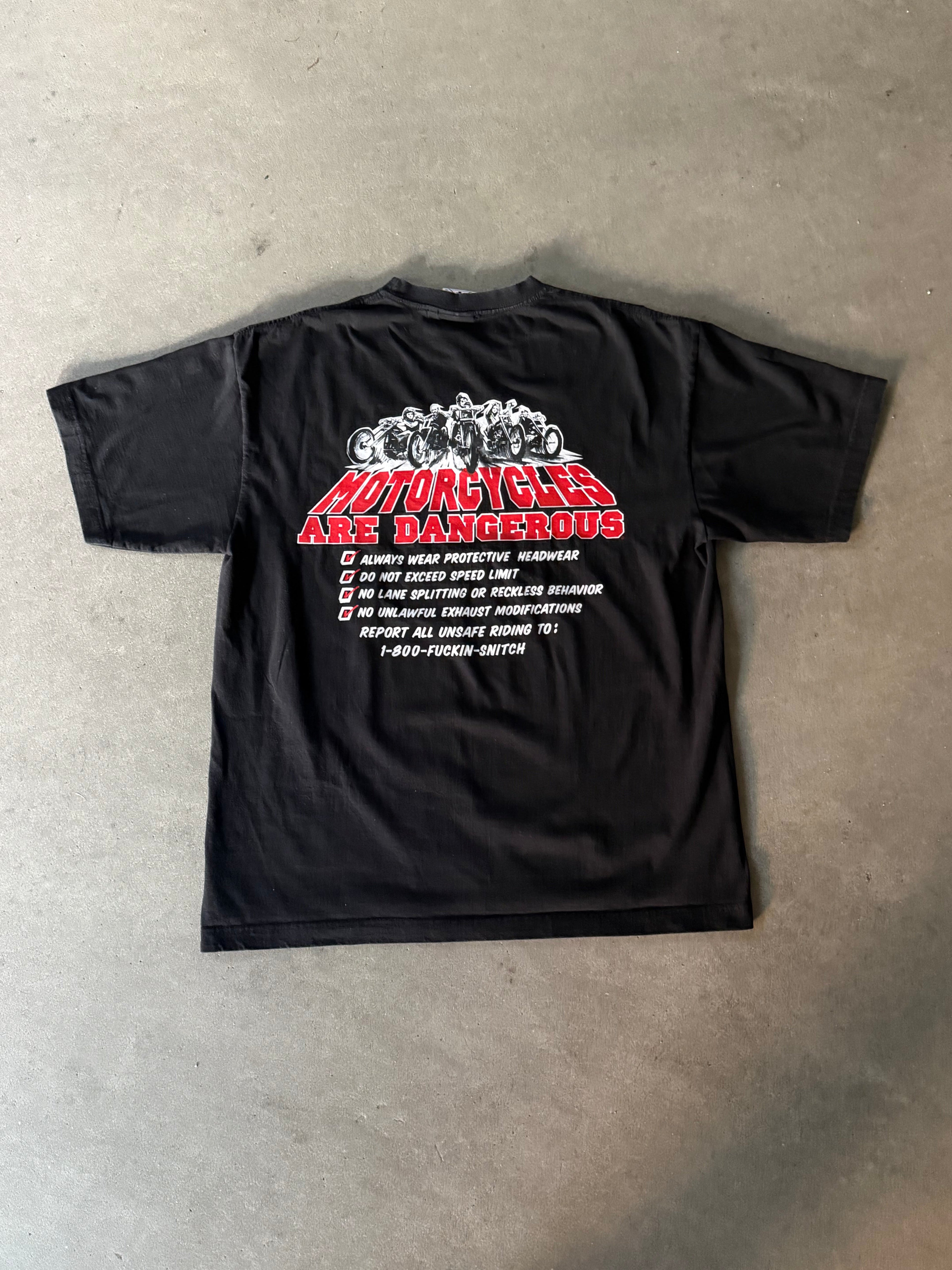 2000S WEST COAST CHOPPERS "MOTORCYCLES ARE DANGEROUS" T-SHIRT - EUROPEAN TAG (L)