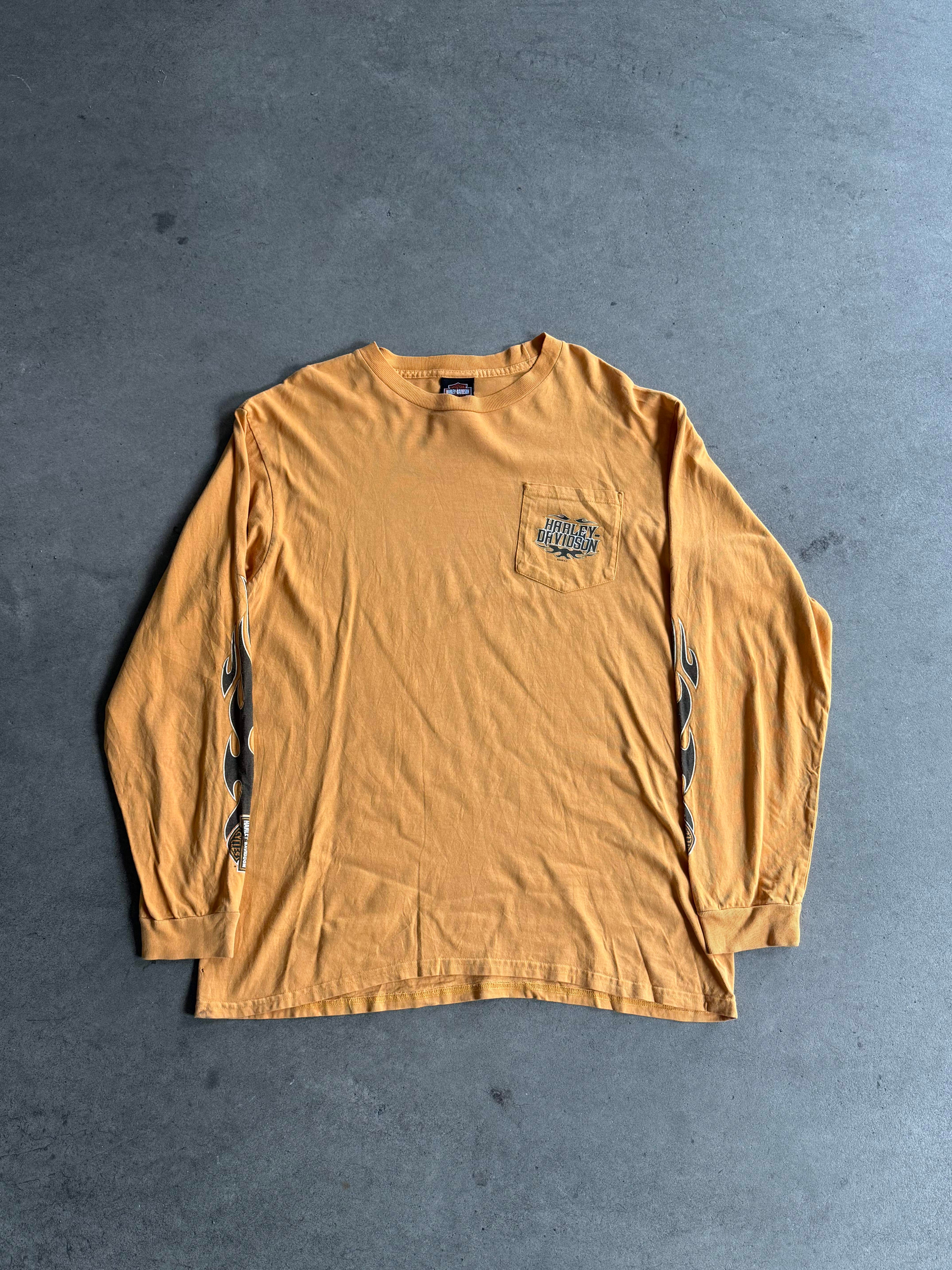 2000S HARLEY DAVIDSON ORANGE FADED FLAMES LONG SLEEVES (XL)