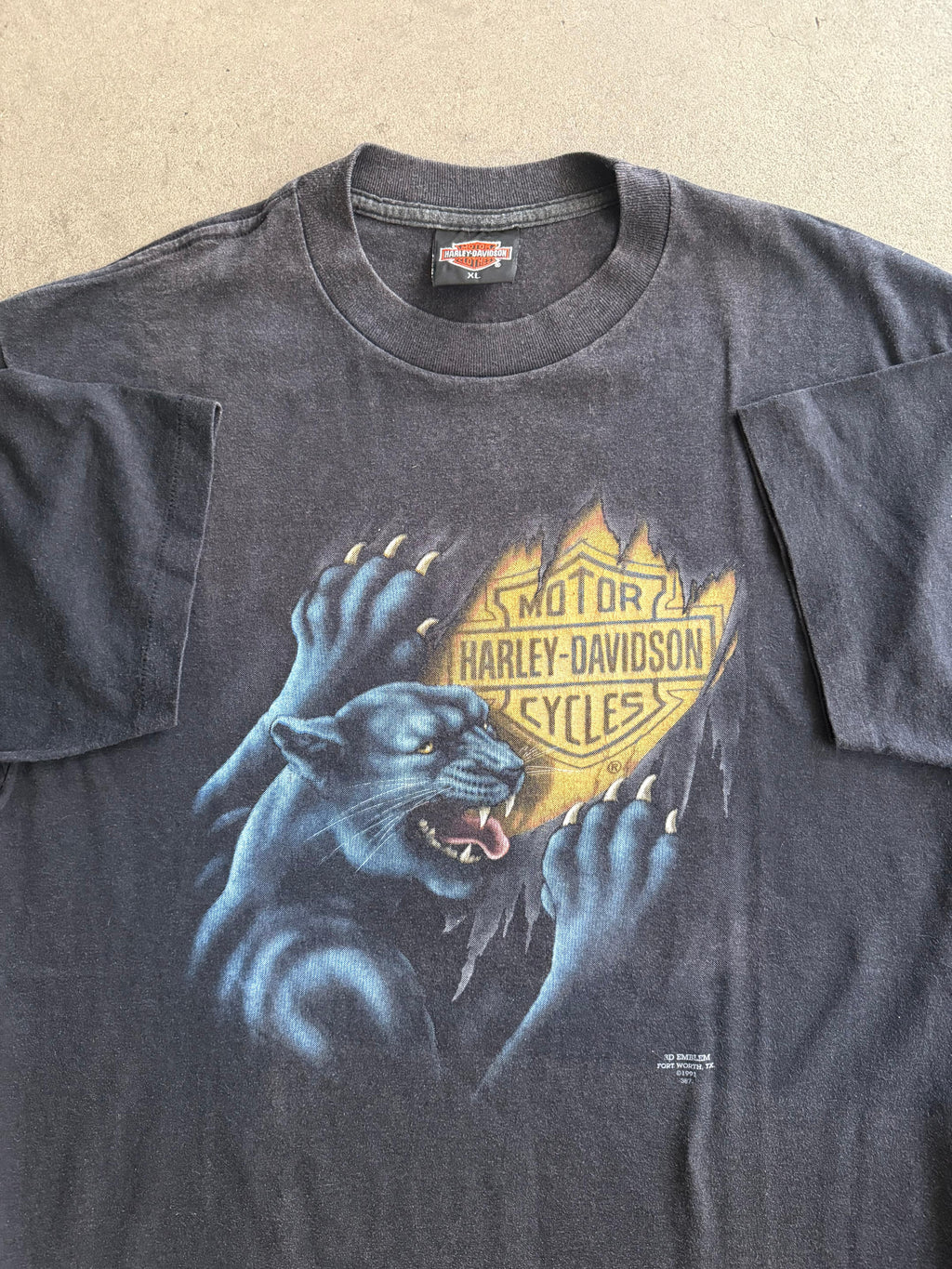 1991 HARLEY DAVIDSON 3D EMBLEM PANTER VINTAGE PRINTED T-SHIRT (XL)
