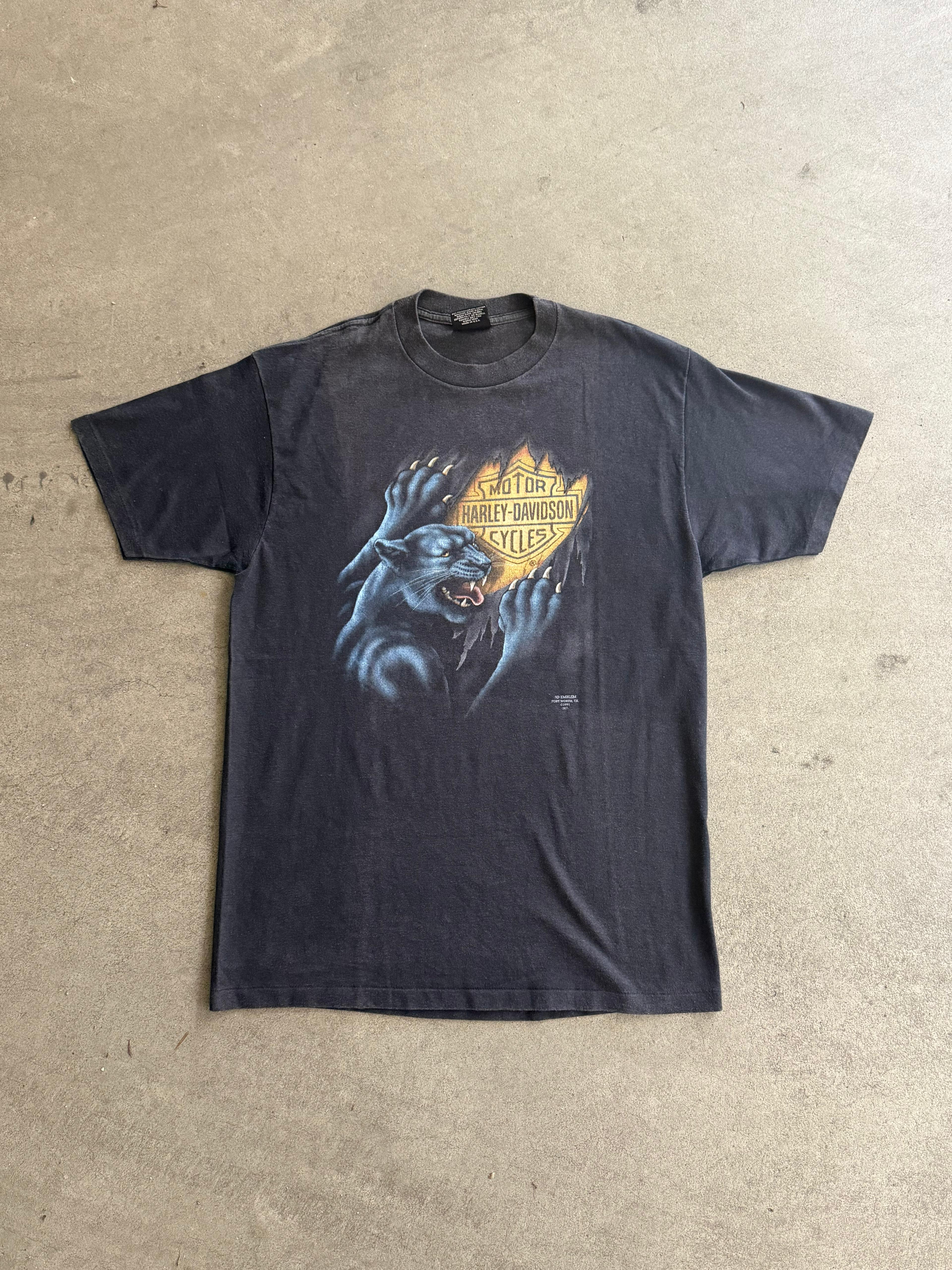 1991 HARLEY DAVIDSON 3D EMBLEM PANTER VINTAGE PRINTED T-SHIRT (XL)