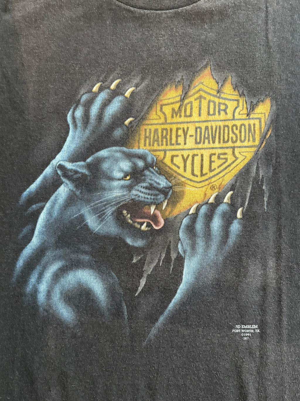 1991 HARLEY DAVIDSON 3D EMBLEM PANTER VINTAGE PRINTED T-SHIRT (XL)